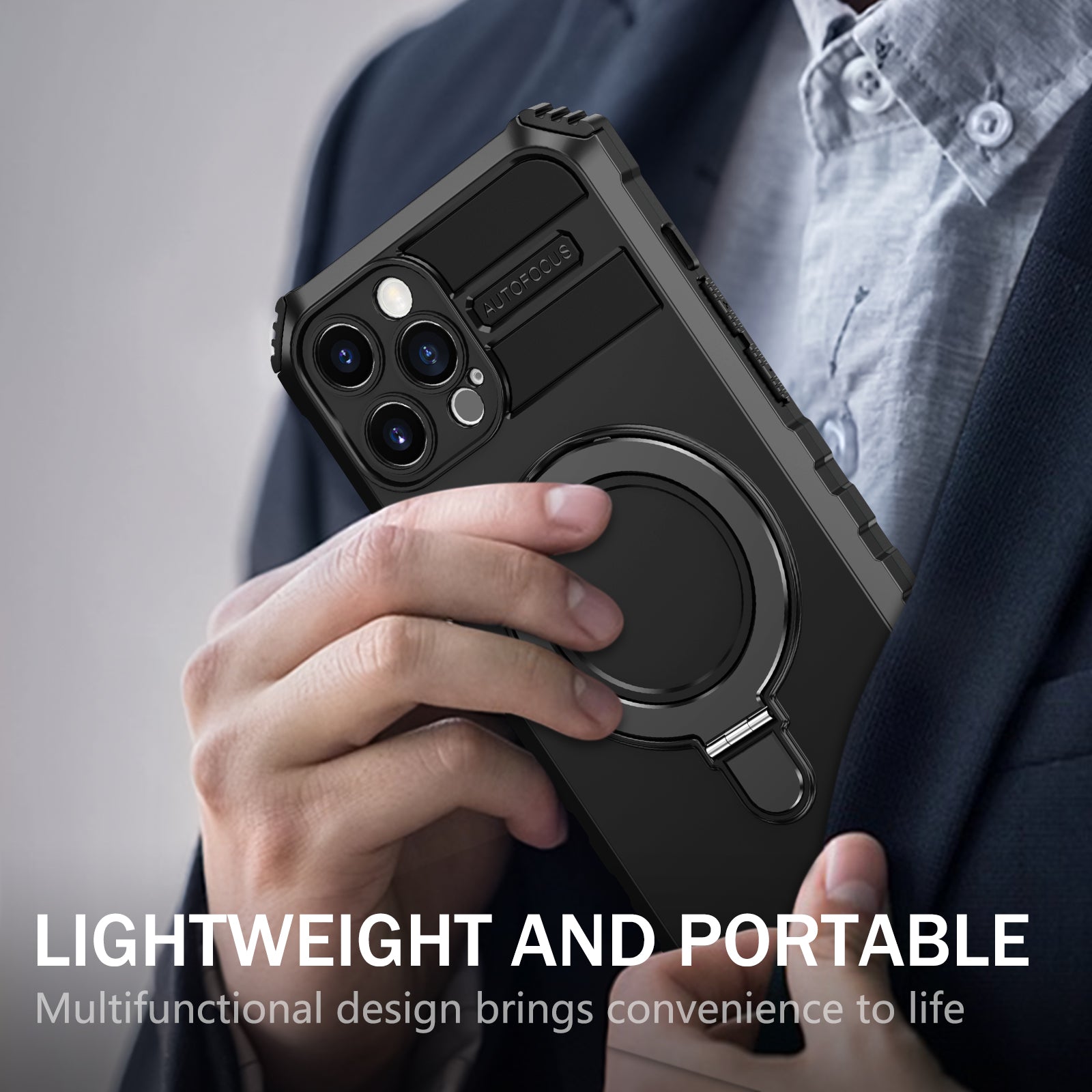 For iPhone 12 Pro Max Case with Magnetic Kickstand PC+TPU Phone Cover