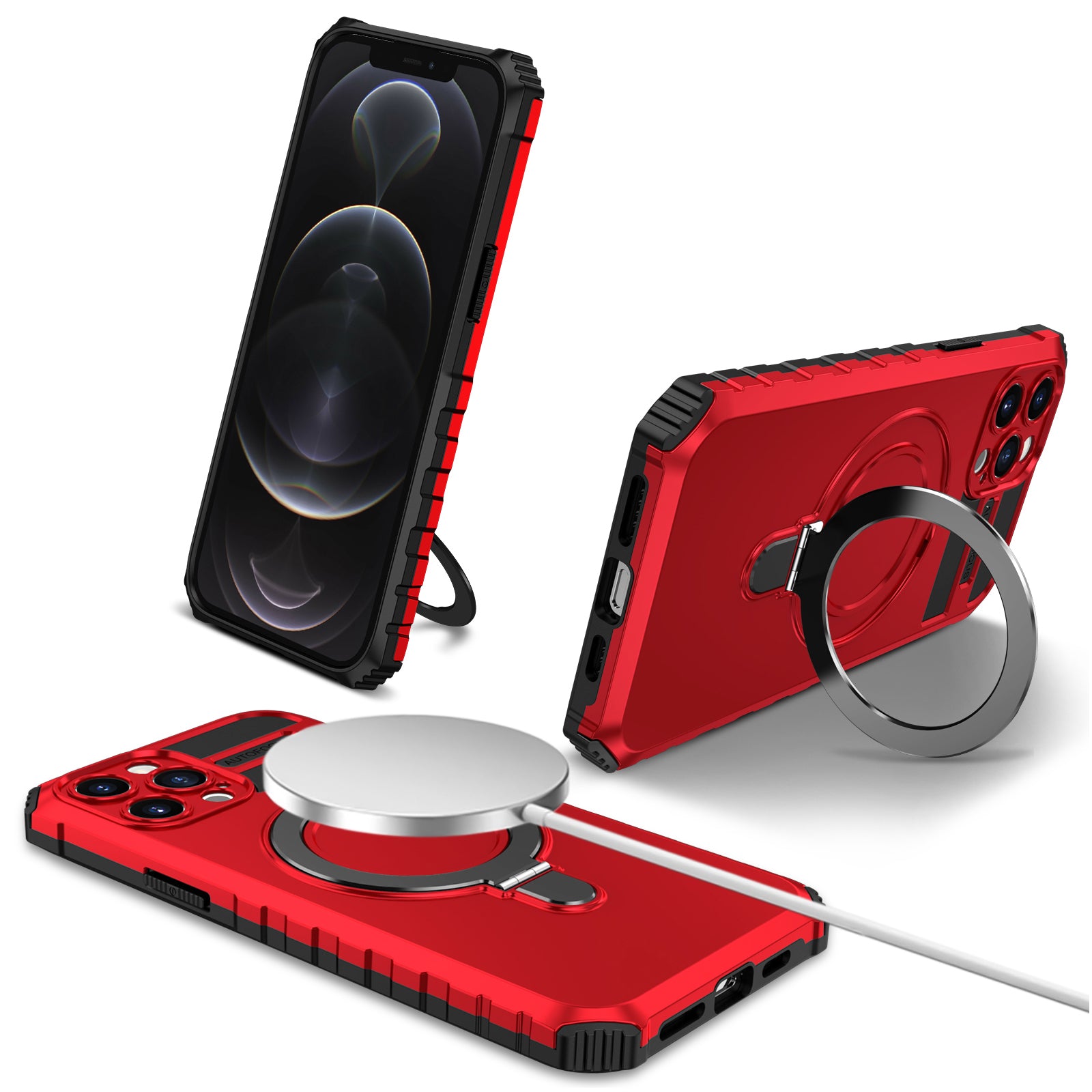 For iPhone 12 Pro Max Case with Magnetic Kickstand PC+TPU Phone Cover
