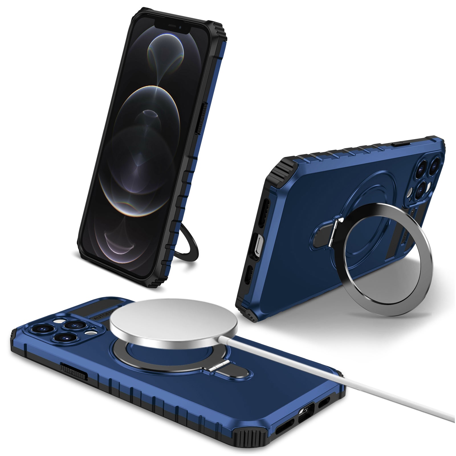 For iPhone 12 Pro Max Case with Magnetic Kickstand PC+TPU Phone Cover