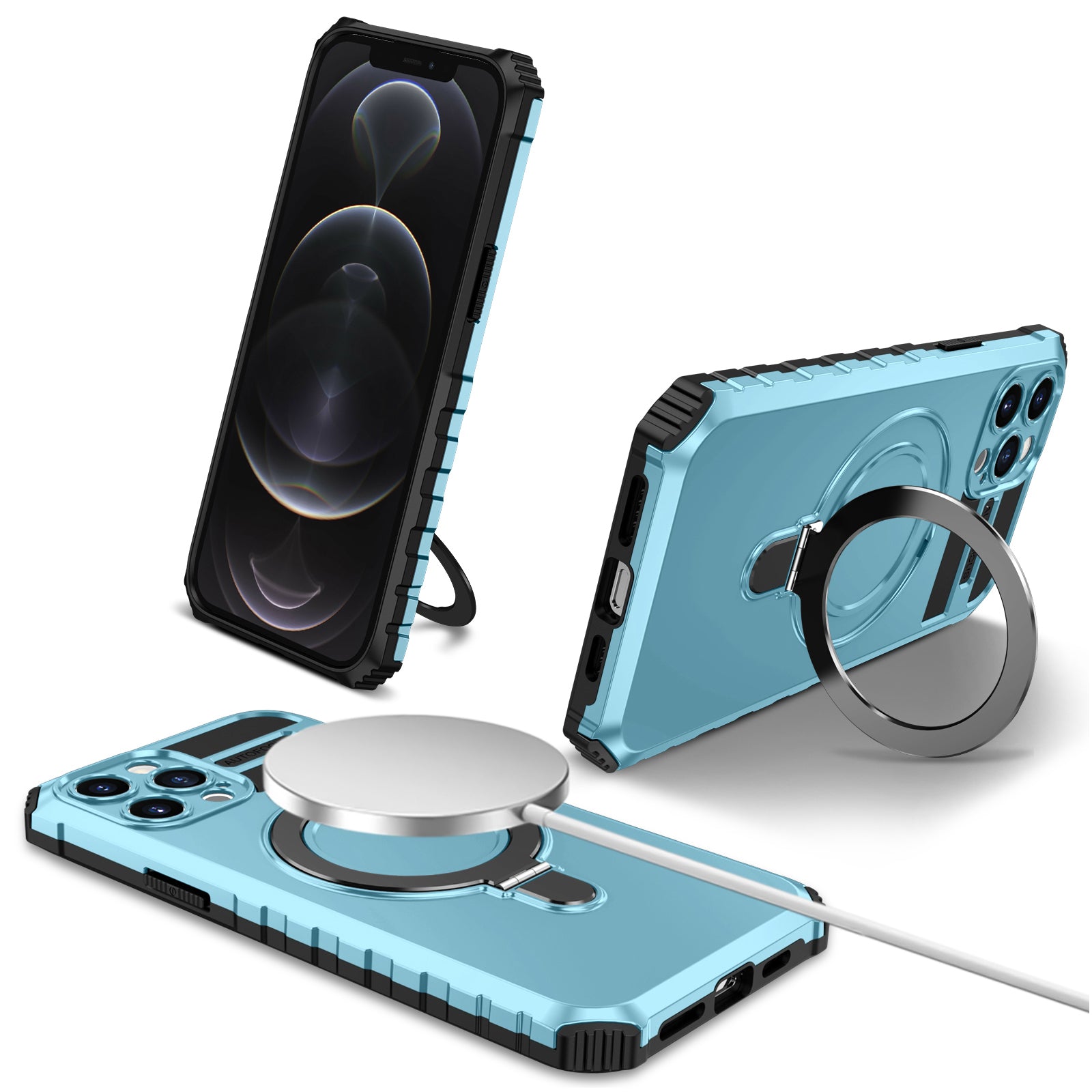 For iPhone 12 Pro Max Case with Magnetic Kickstand PC+TPU Phone Cover