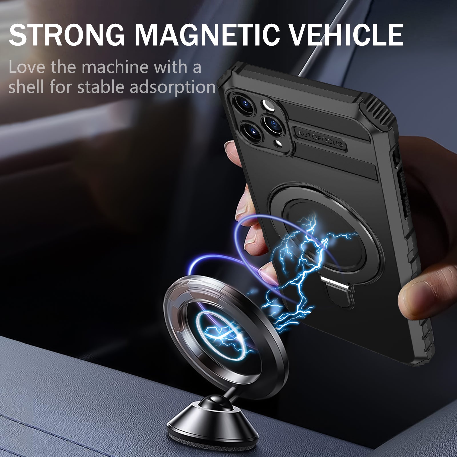 For iPhone 11 Pro Max Case Kickstand PC+TPU Phone Cover Compatible with MagSafe
