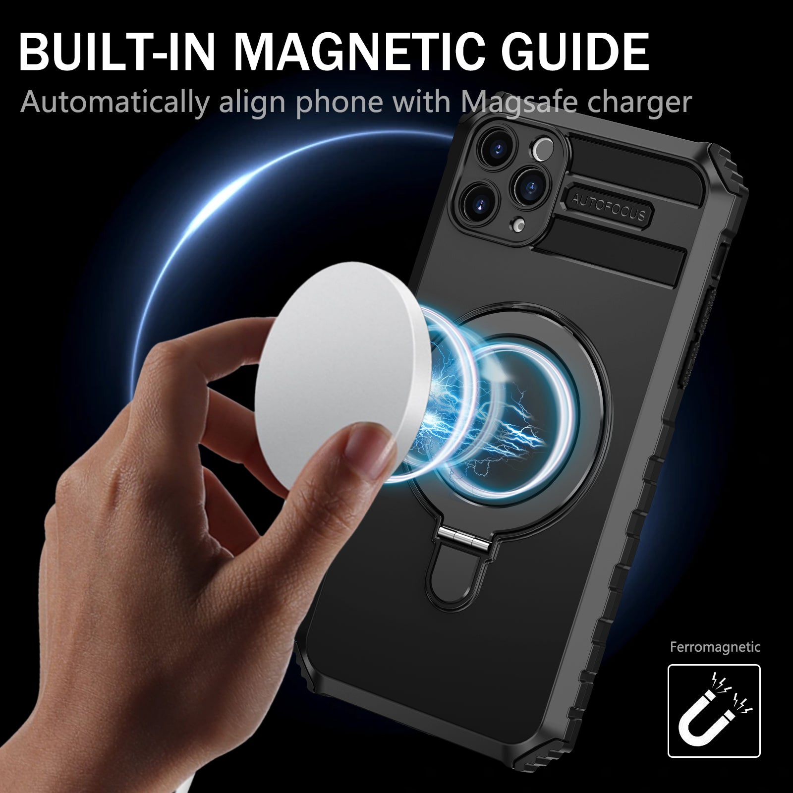 For iPhone 11 Pro Max Case Kickstand PC+TPU Phone Cover Compatible with MagSafe