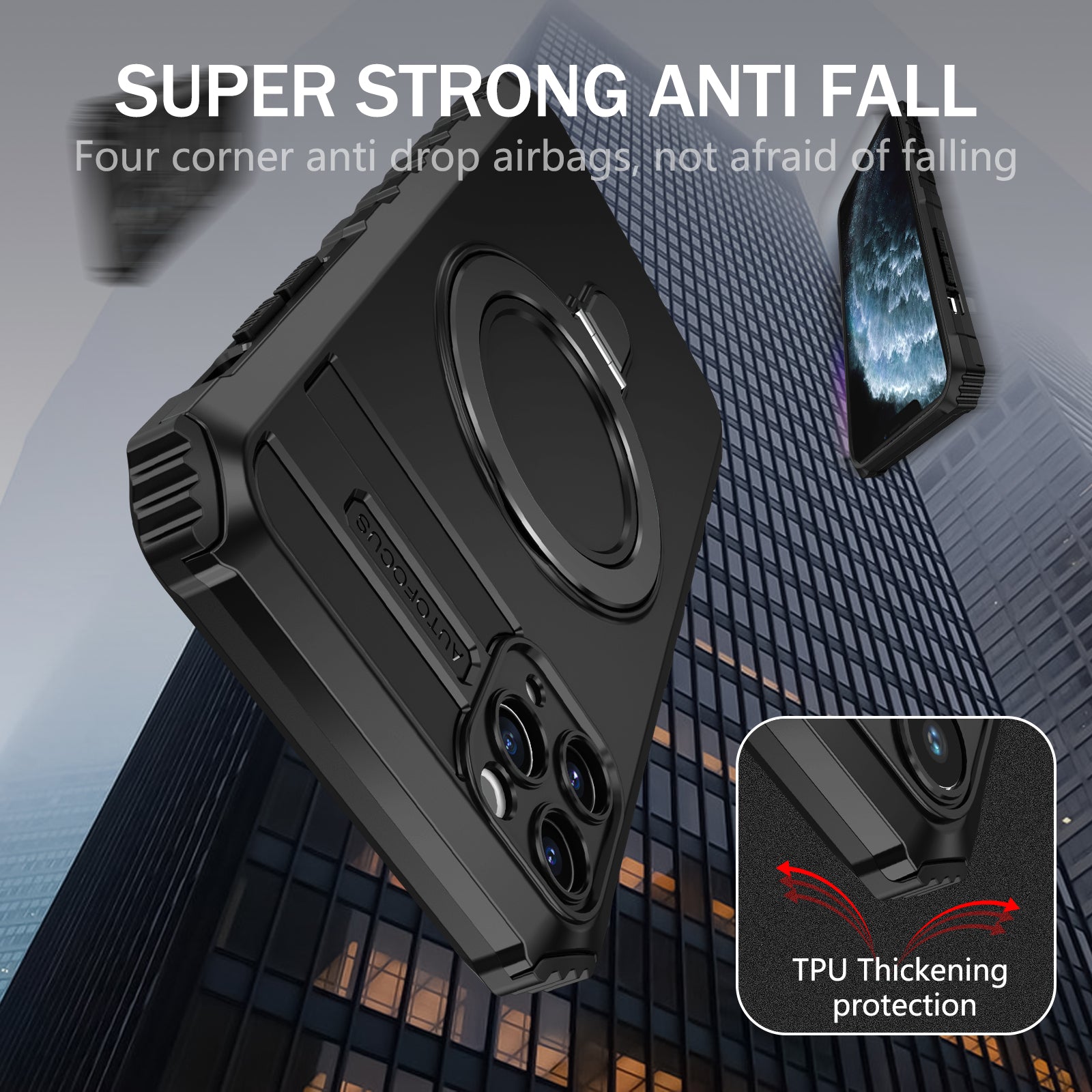 For iPhone 11 Pro Max Case Kickstand PC+TPU Phone Cover Compatible with MagSafe