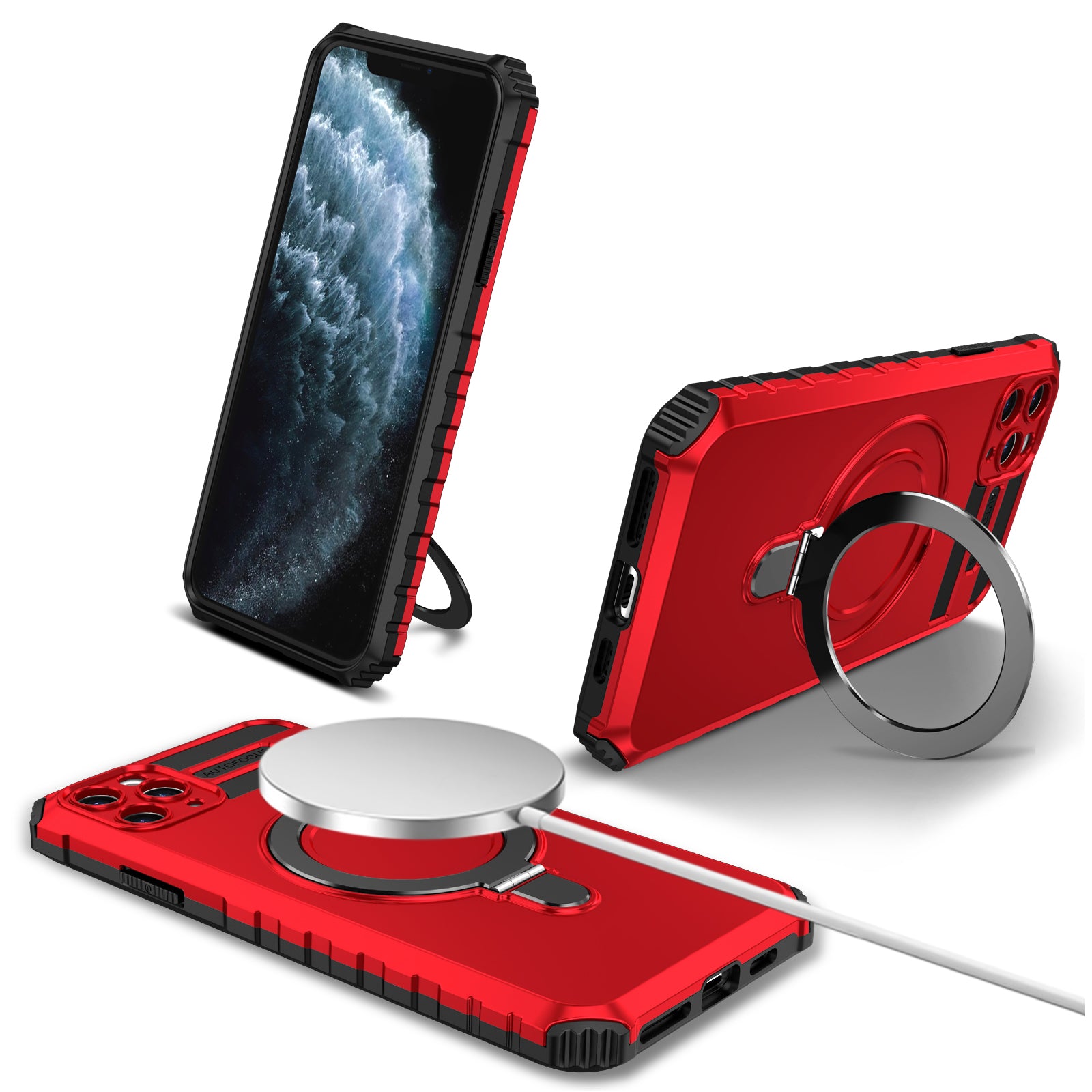For iPhone 11 Pro Max Case Kickstand PC+TPU Phone Cover Compatible with MagSafe