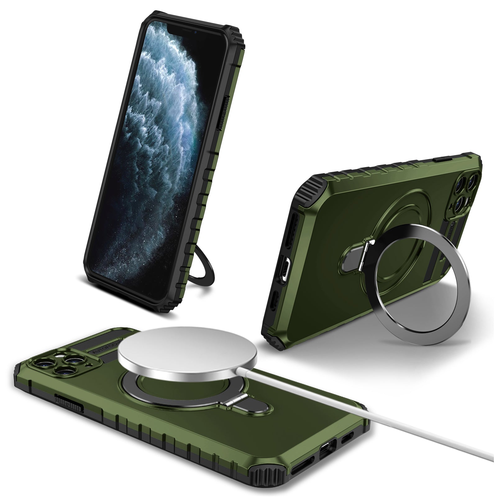 For iPhone 11 Pro Max Case Kickstand PC+TPU Phone Cover Compatible with MagSafe