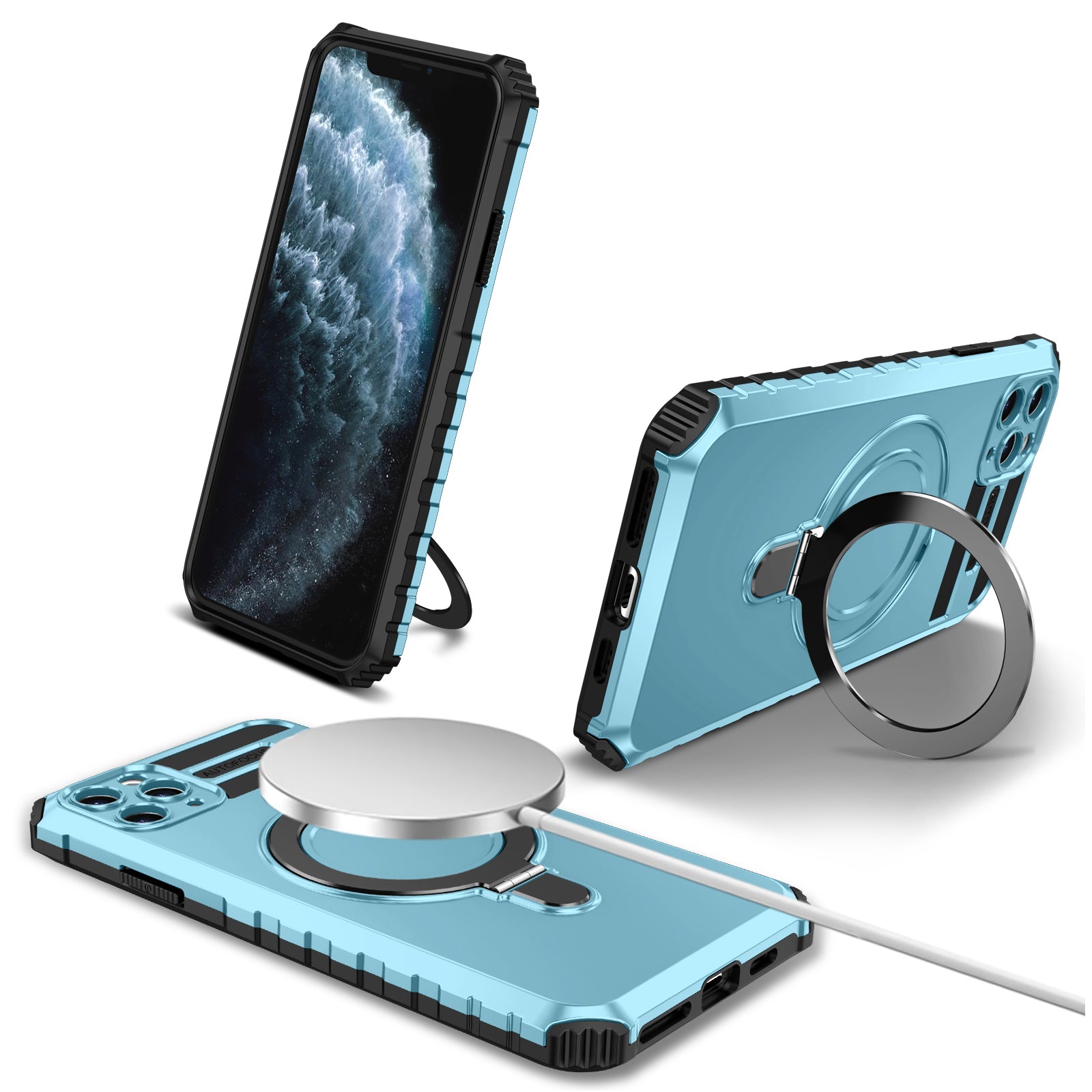 For iPhone 11 Pro Max Case Kickstand PC+TPU Phone Cover Compatible with MagSafe