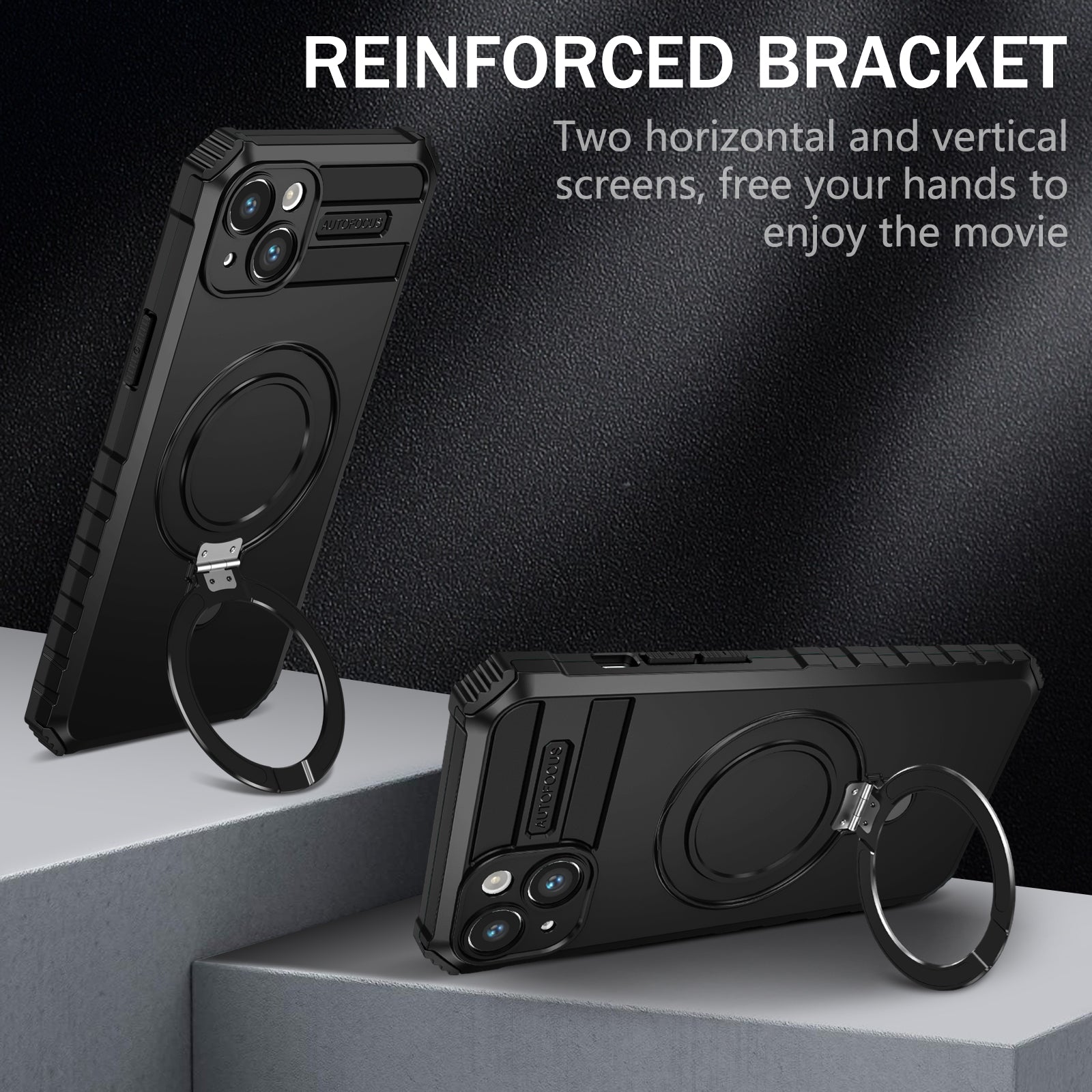 For iPhone 15 Case Compatible with MagSafe PC+TPU Phone Cover Build-in Kickstand