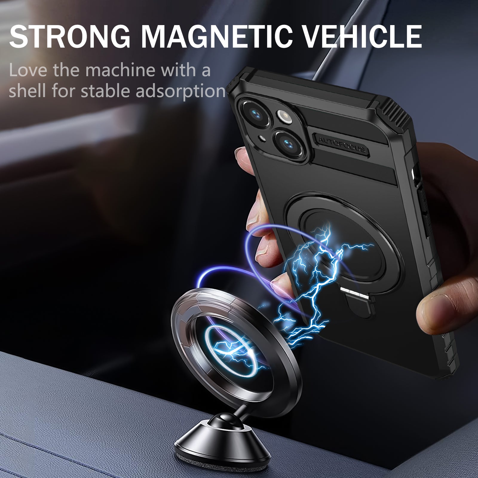 For iPhone 15 Case Compatible with MagSafe PC+TPU Phone Cover Build-in Kickstand