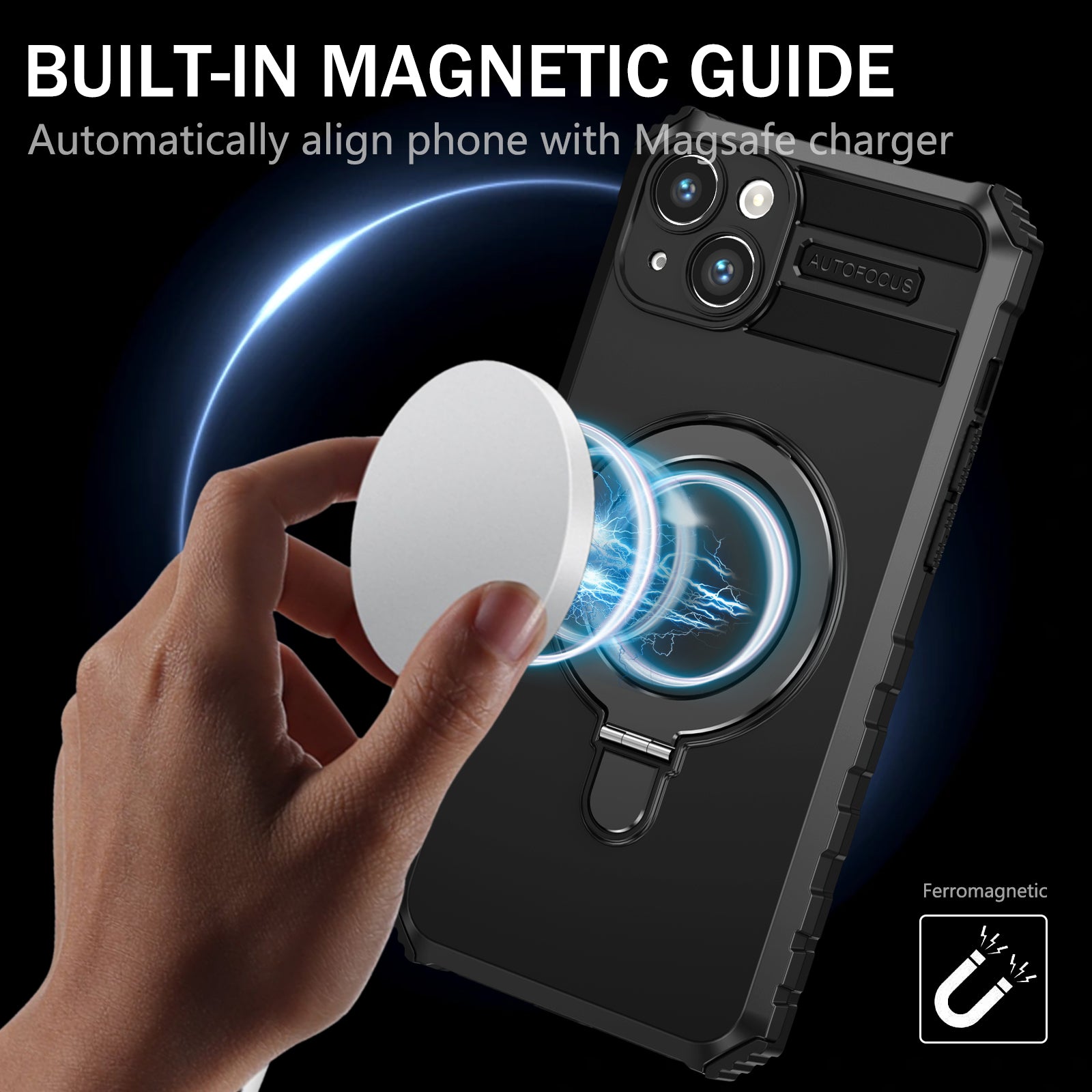 For iPhone 15 Case Compatible with MagSafe PC+TPU Phone Cover Build-in Kickstand