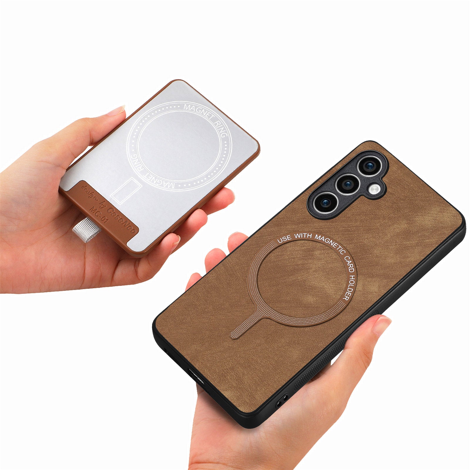 D7 For Samsung Galaxy S23 FE Case Leather+TPU Phone Cover with Kickstand Detachable Card Slot