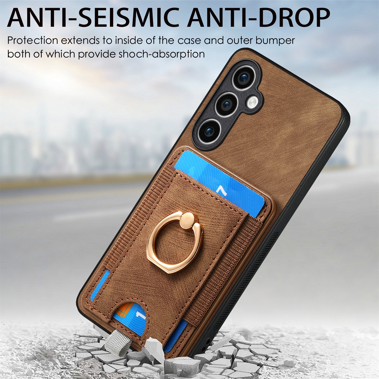 D7 For Samsung Galaxy S23 FE Case Leather+TPU Phone Cover with Kickstand Detachable Card Slot