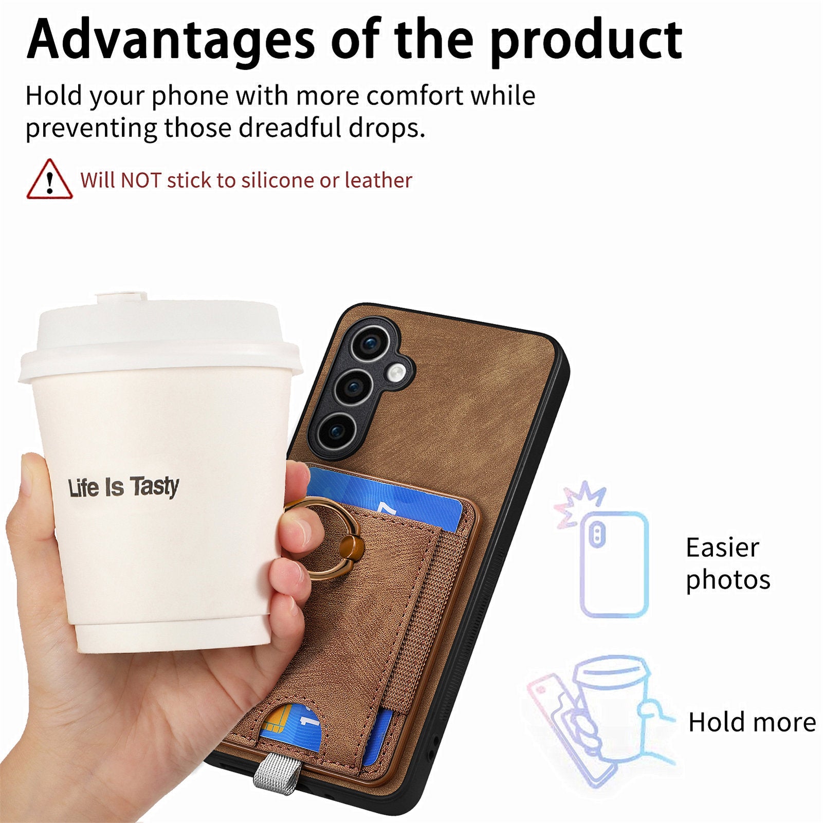 D7 For Samsung Galaxy S23 FE Case Leather+TPU Phone Cover with Kickstand Detachable Card Slot