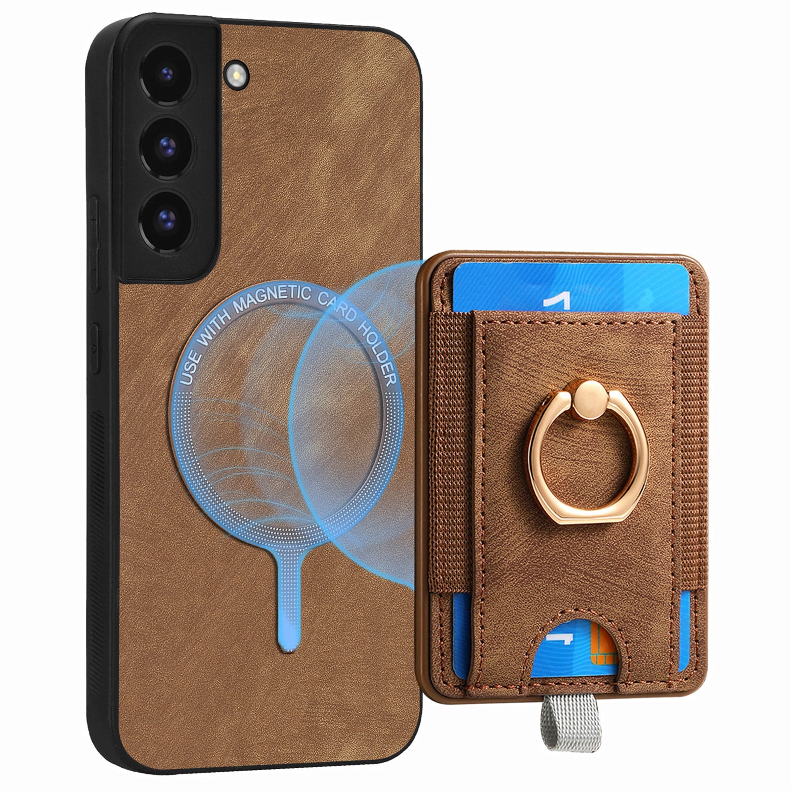 D7 For Samsung Galaxy S22 5G Case Detachable Magnetic Card Slot Kickstand Phone Case