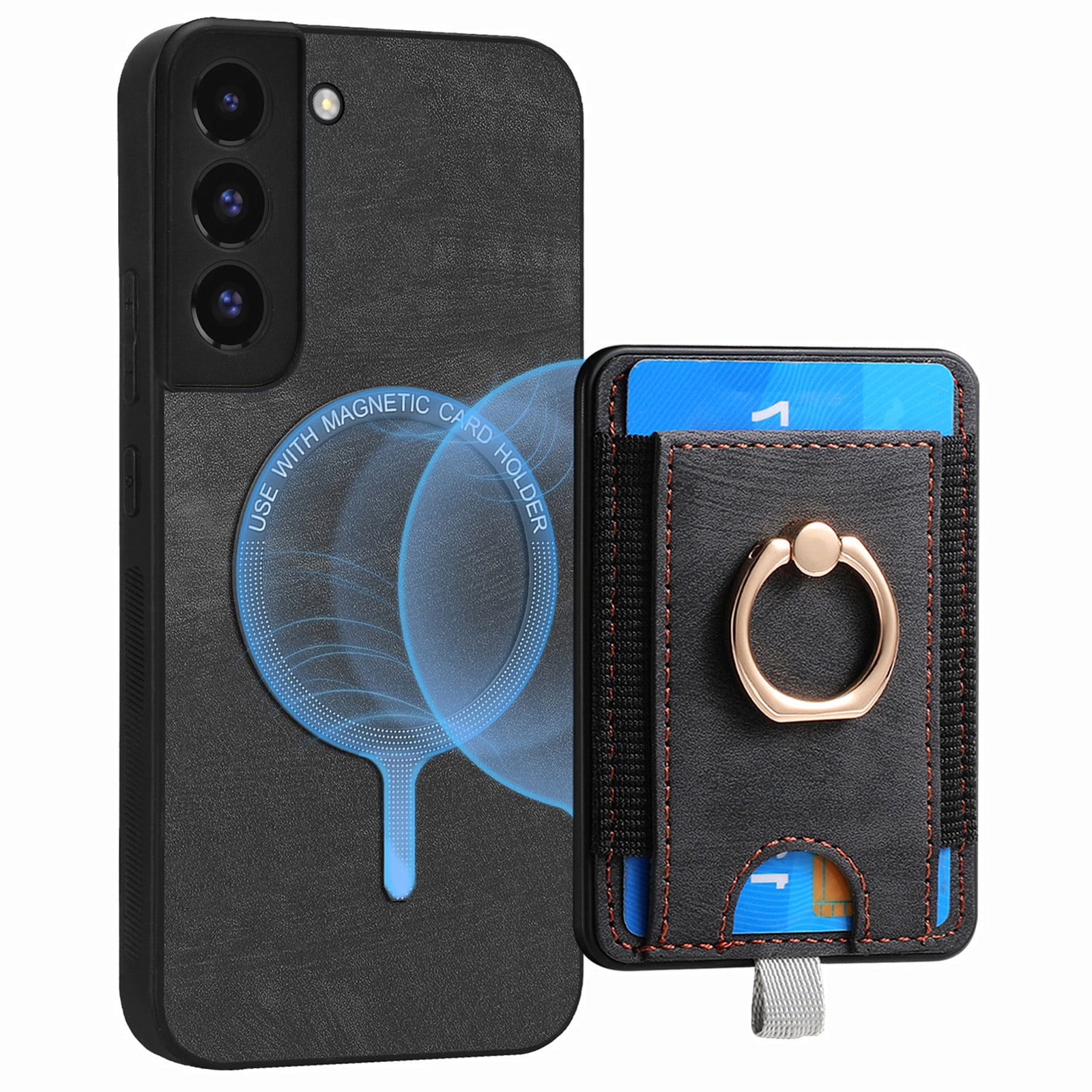 D7 For Samsung Galaxy S22+ 5G Case Detachable 2-in-1 Card Holder Kickstand Phone Cover