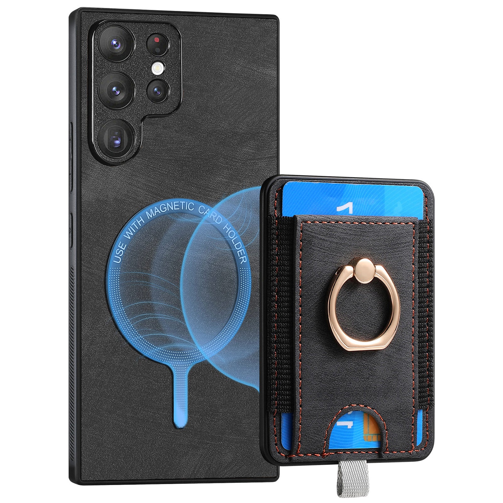 D7 For Samsung Galaxy S22 Ultra 5G Kickstand Case Detachable Magnetic Phone Cover with Card Slot