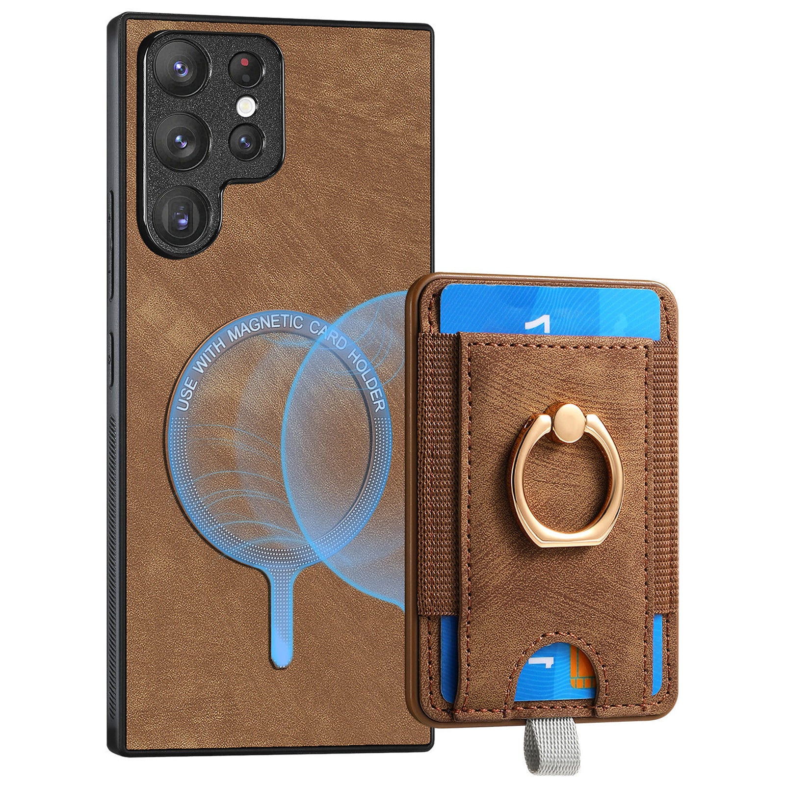 D7 For Samsung Galaxy S22 Ultra 5G Kickstand Case Detachable Magnetic Phone Cover with Card Slot