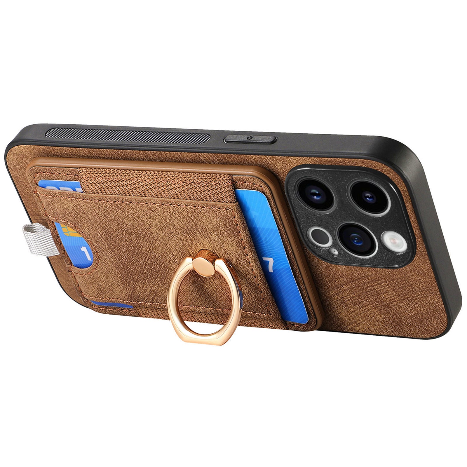 D7 For iPhone 14 Pro Max Kickstand Case PU Leather Coated TPU Cover Detachable Card Slot