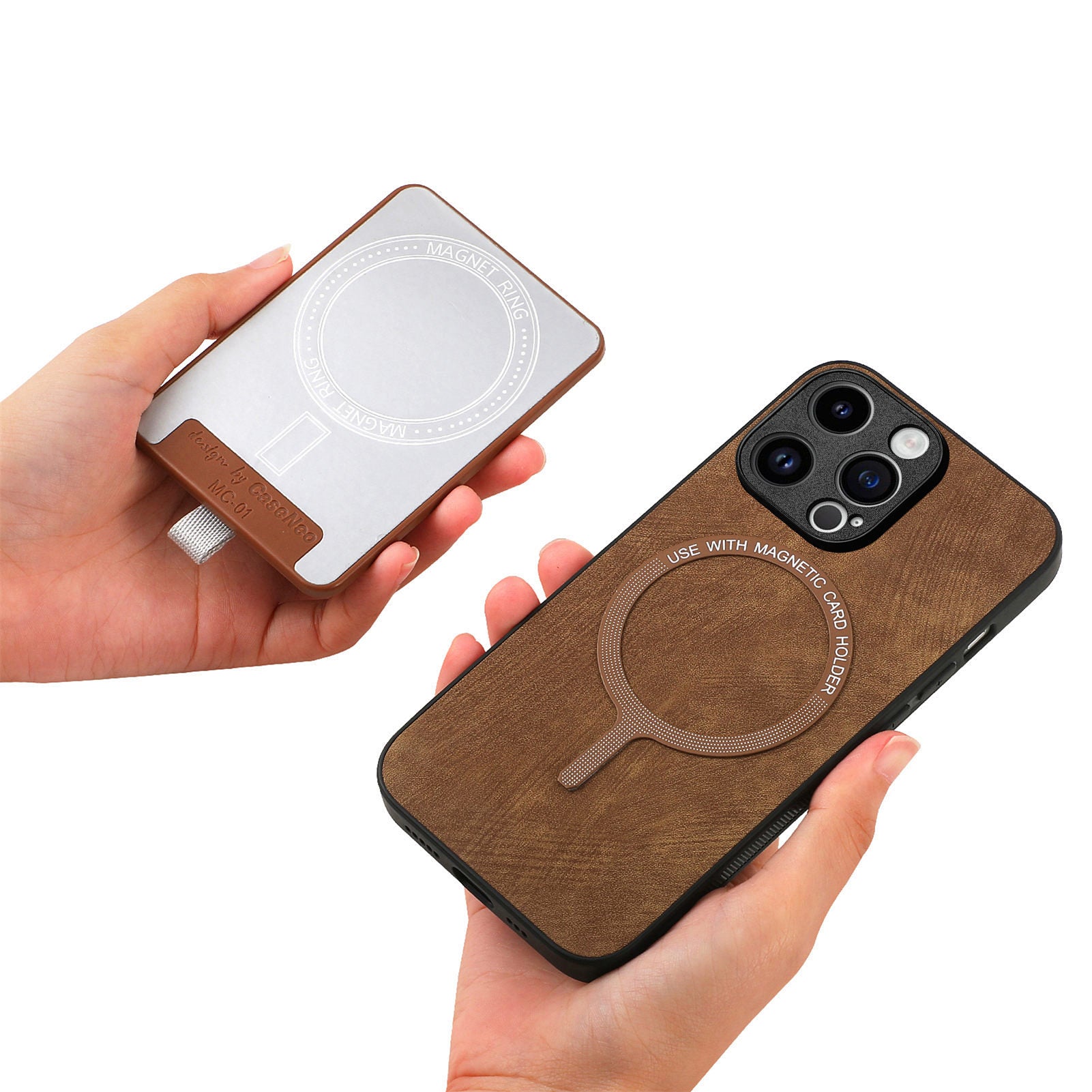 D7 For iPhone 14 Pro Max Kickstand Case PU Leather Coated TPU Cover Detachable Card Slot