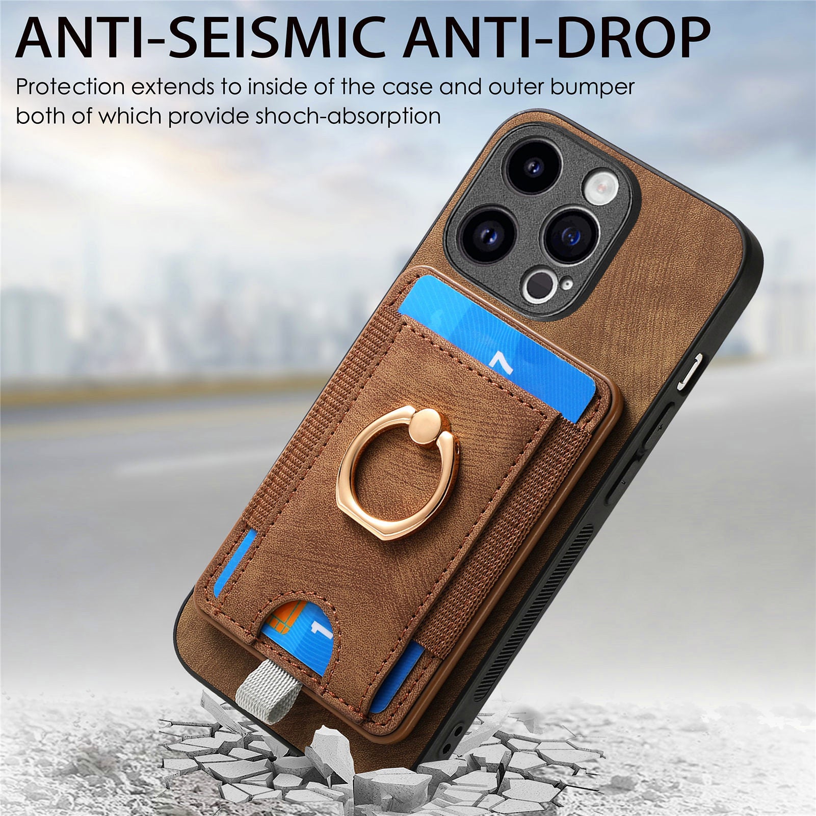 D7 For iPhone 14 Pro Max Kickstand Case PU Leather Coated TPU Cover Detachable Card Slot