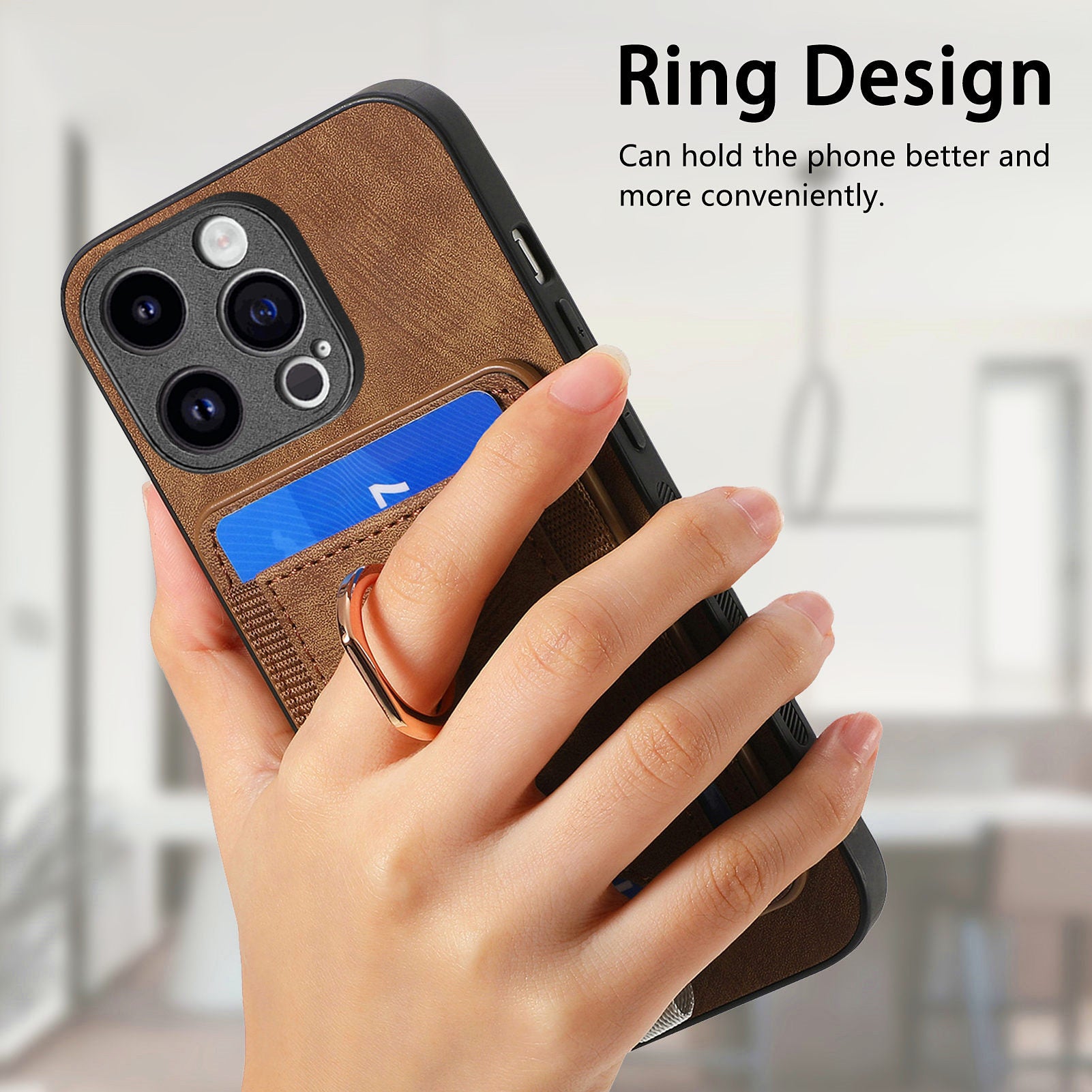 D7 For iPhone 14 Pro Max Kickstand Case PU Leather Coated TPU Cover Detachable Card Slot