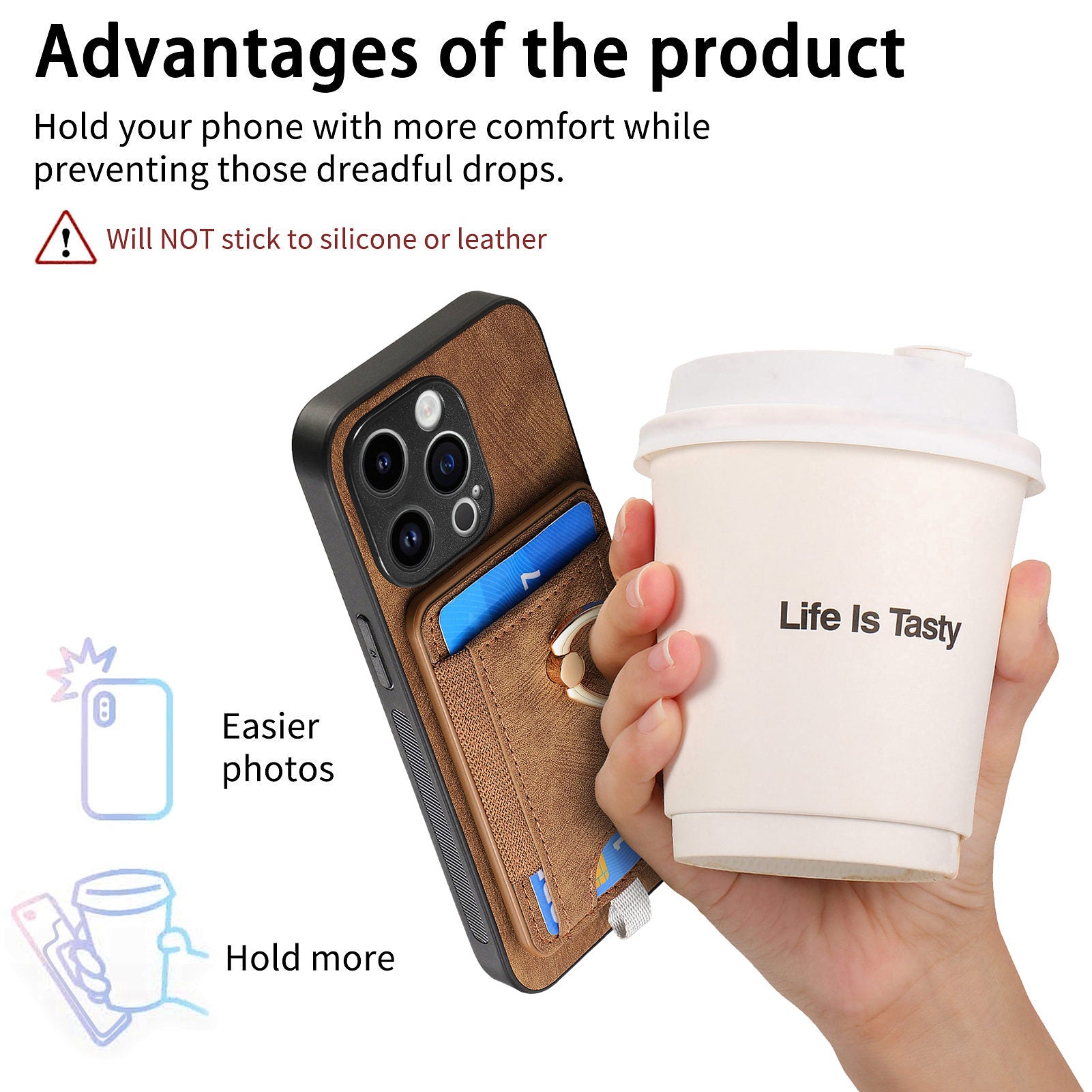 D7 For iPhone 14 Pro Max Kickstand Case PU Leather Coated TPU Cover Detachable Card Slot