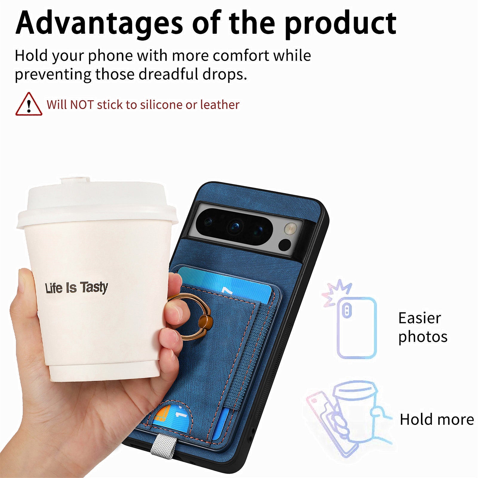 D7 For Google Pixel 8 Pro Cell Phone Case Detachable Magnetic Card Slot Kickstand Shell