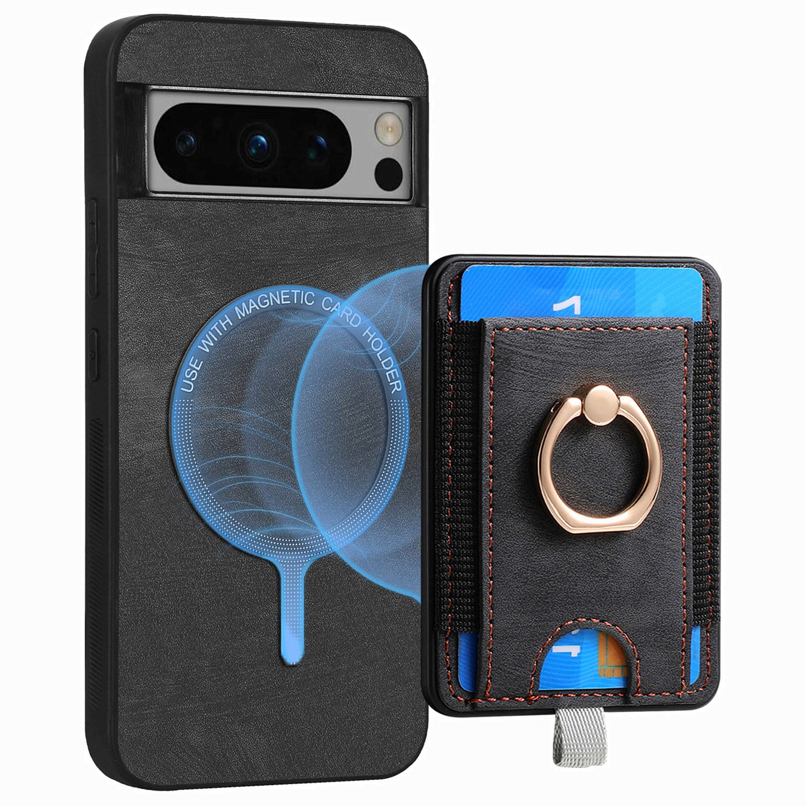 D7 For Google Pixel 8 Pro Cell Phone Case Detachable Magnetic Card Slot Kickstand Shell