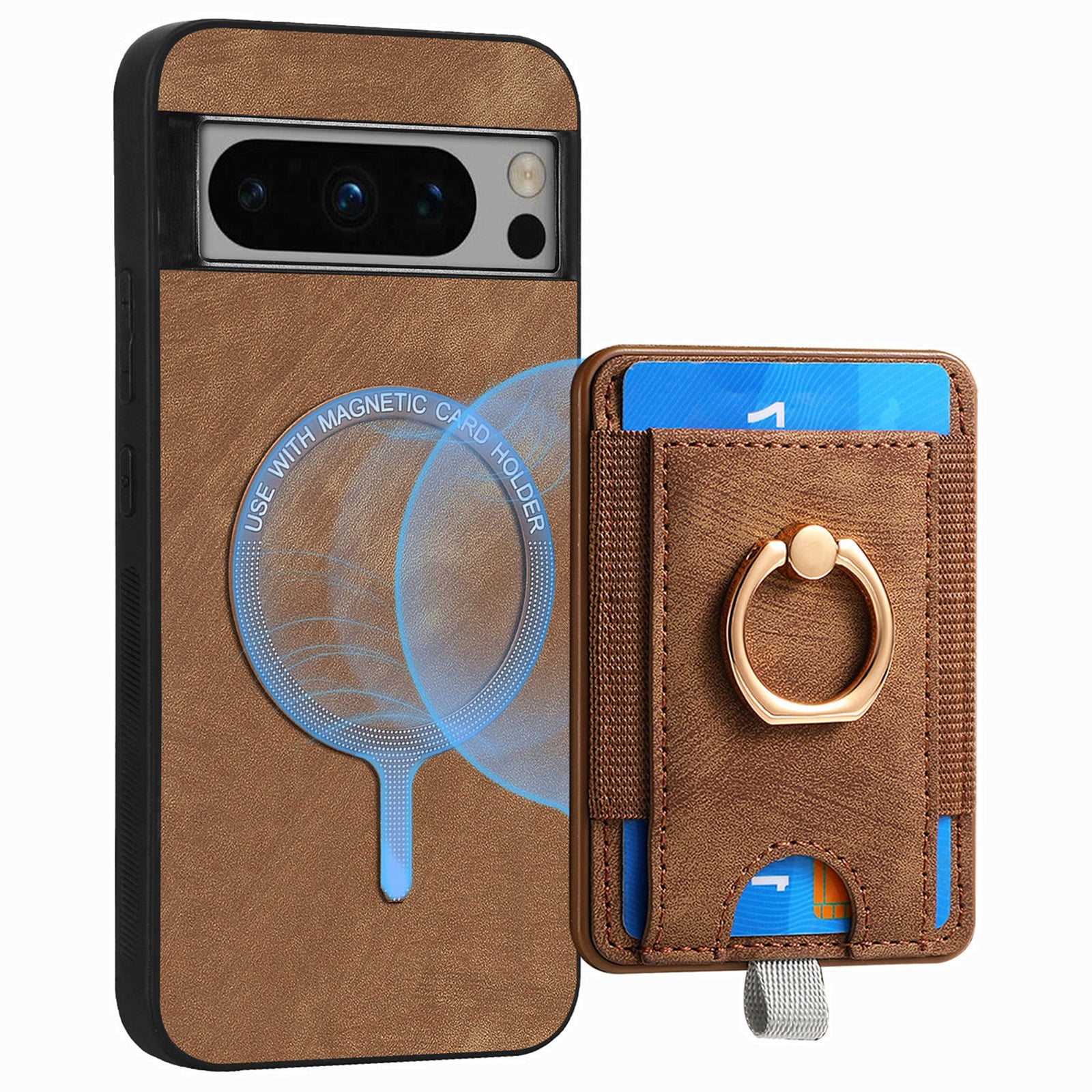 D7 For Google Pixel 8 Pro Cell Phone Case Detachable Magnetic Card Slot Kickstand Shell