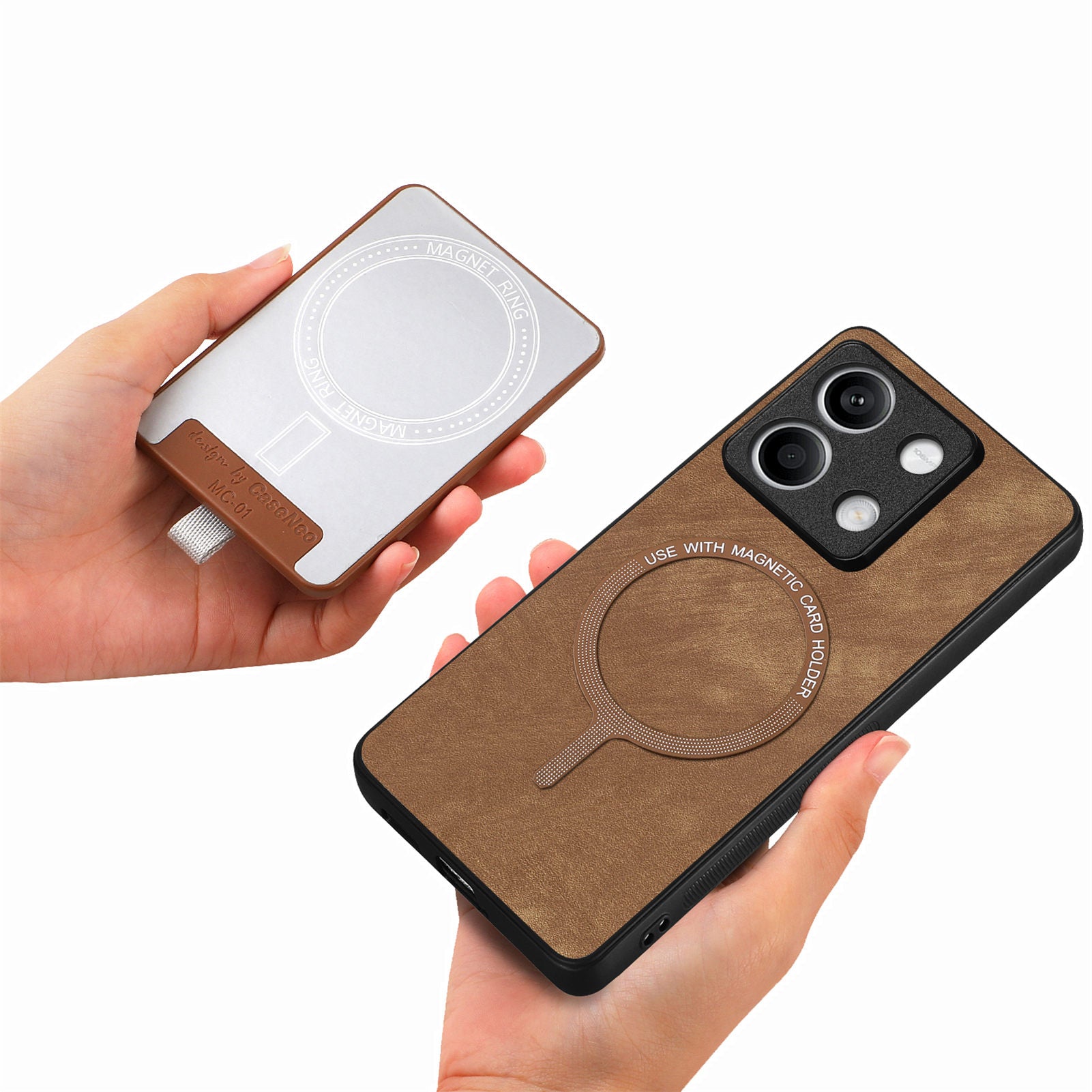 D7 For Xiaomi Redmi Note 13 5G Case Ring Holder PU Leather 2-in-1 Detachable Back Cover