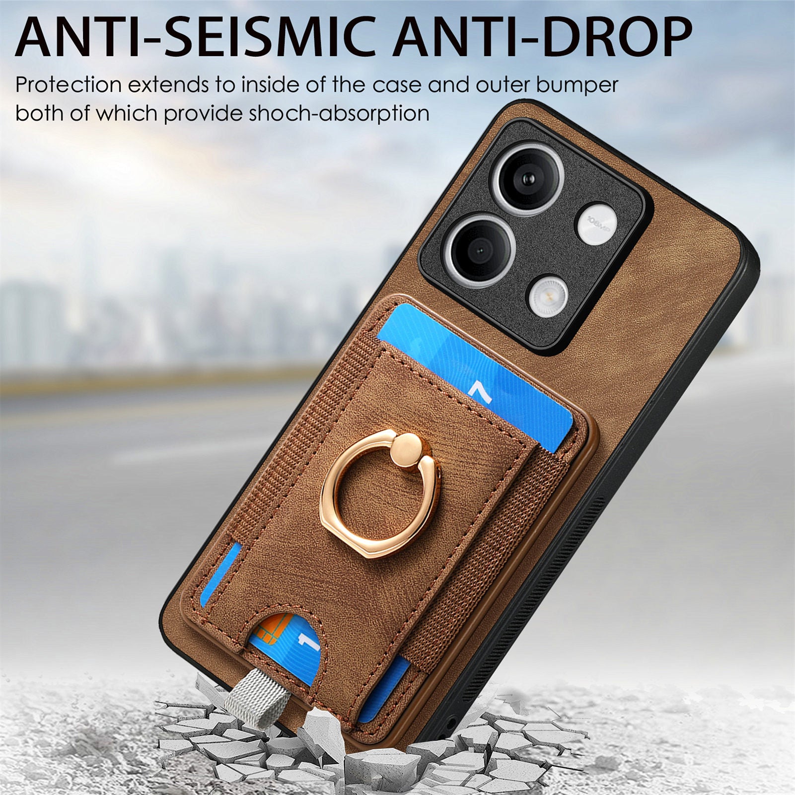 D7 For Xiaomi Redmi Note 13 5G Case Ring Holder PU Leather 2-in-1 Detachable Back Cover