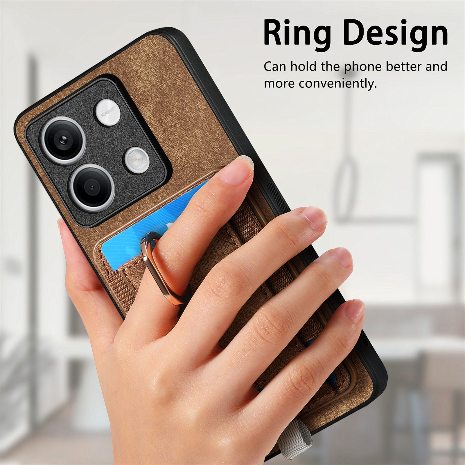 D7 For Xiaomi Redmi Note 13 5G Case Ring Holder PU Leather 2-in-1 Detachable Back Cover