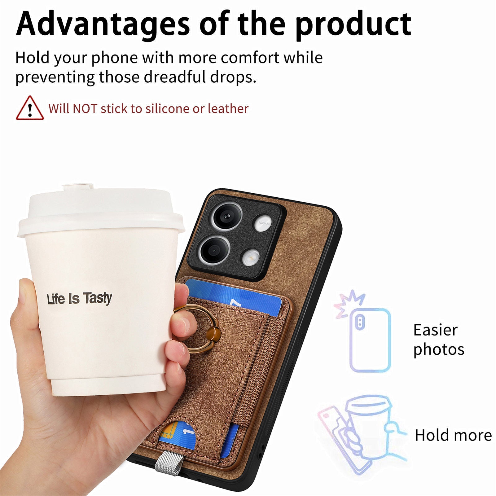 D7 For Xiaomi Redmi Note 13 5G Case Ring Holder PU Leather 2-in-1 Detachable Back Cover