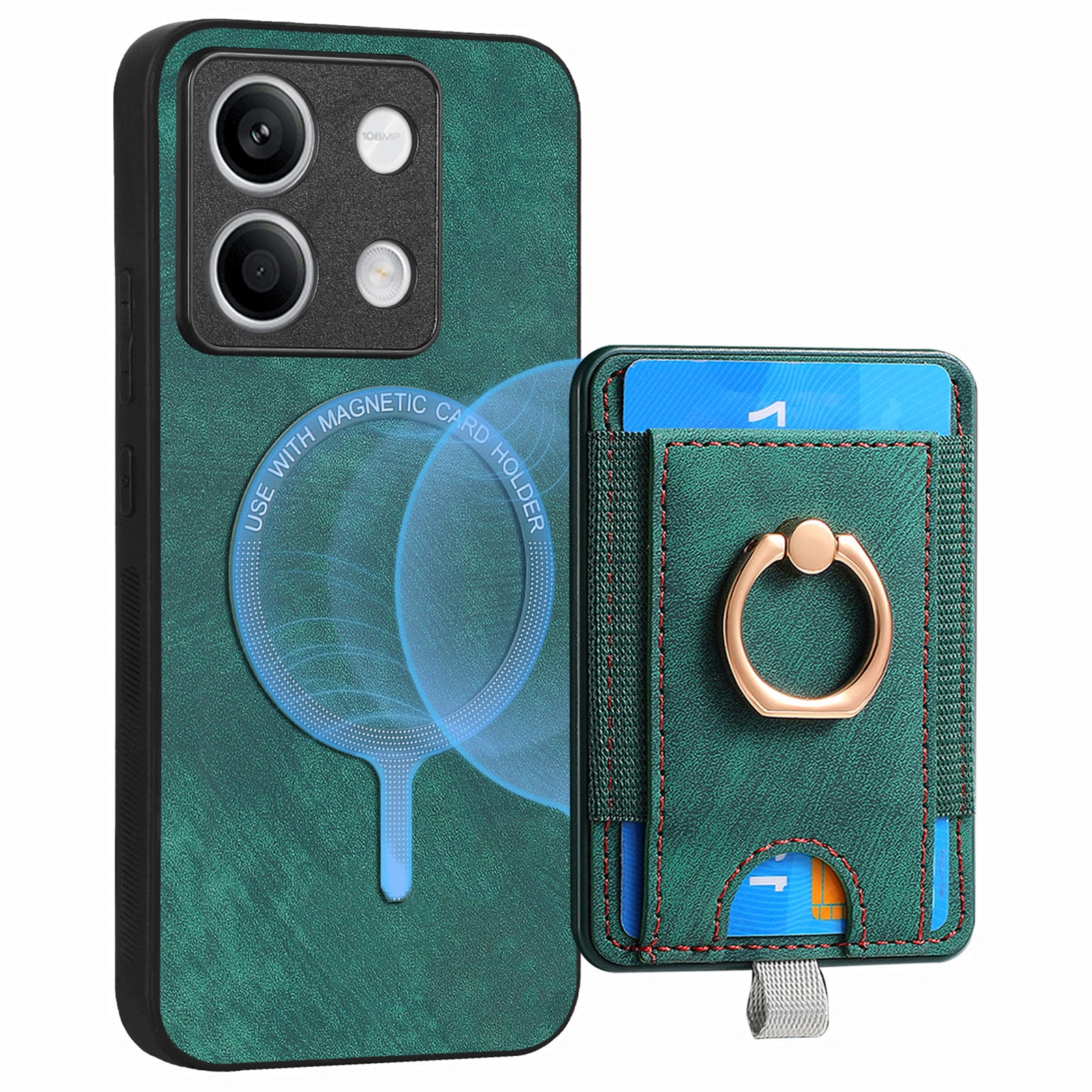D7 For Xiaomi Redmi Note 13 4G Kickstand Case Magnetic Card Slot Anti-scratch Phone Cover