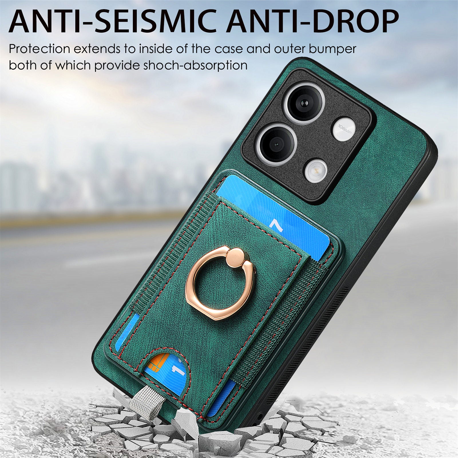 D7 For Xiaomi Redmi Note 13 4G Kickstand Case Magnetic Card Slot Anti-scratch Phone Cover