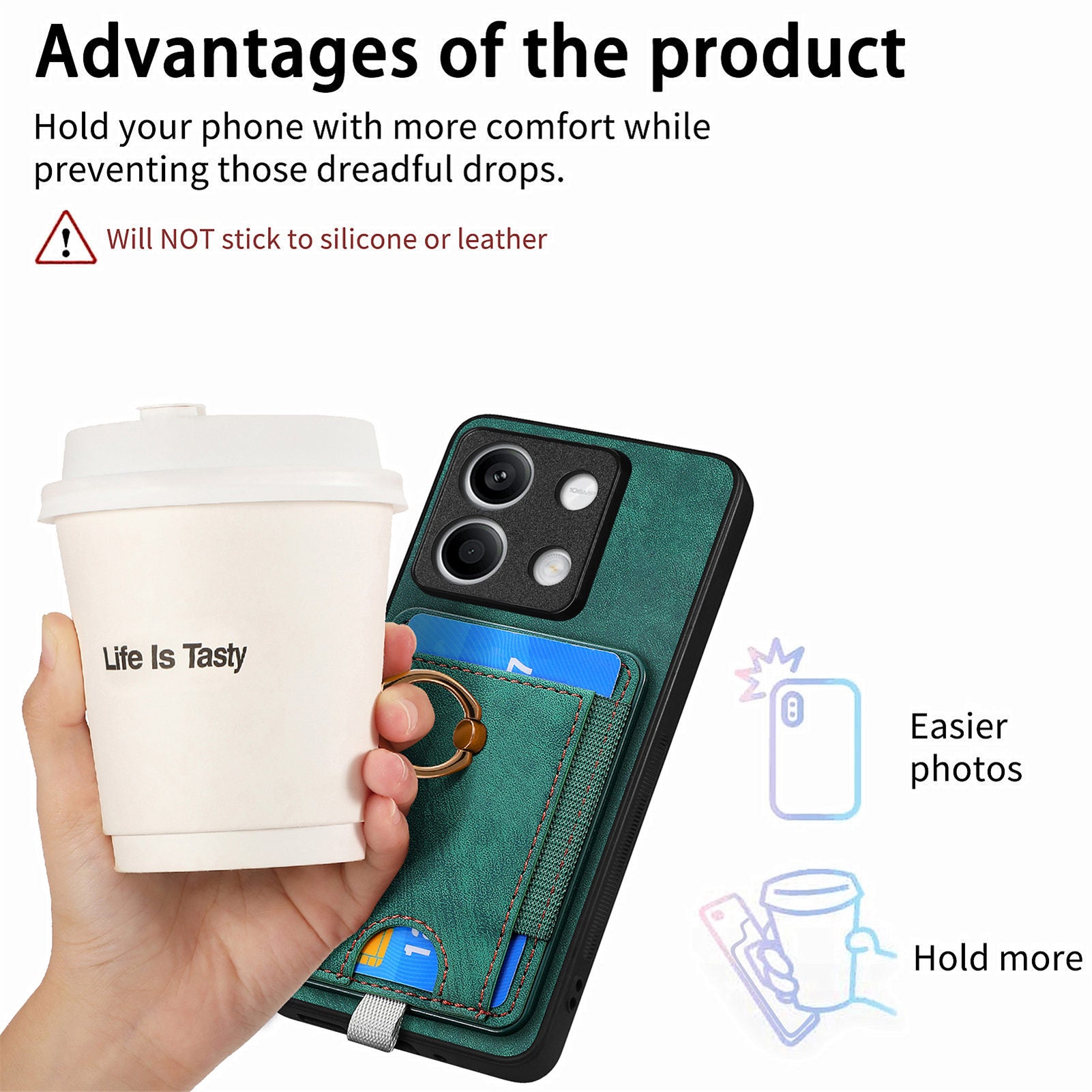 D7 For Xiaomi Redmi Note 13 4G Kickstand Case Magnetic Card Slot Anti-scratch Phone Cover