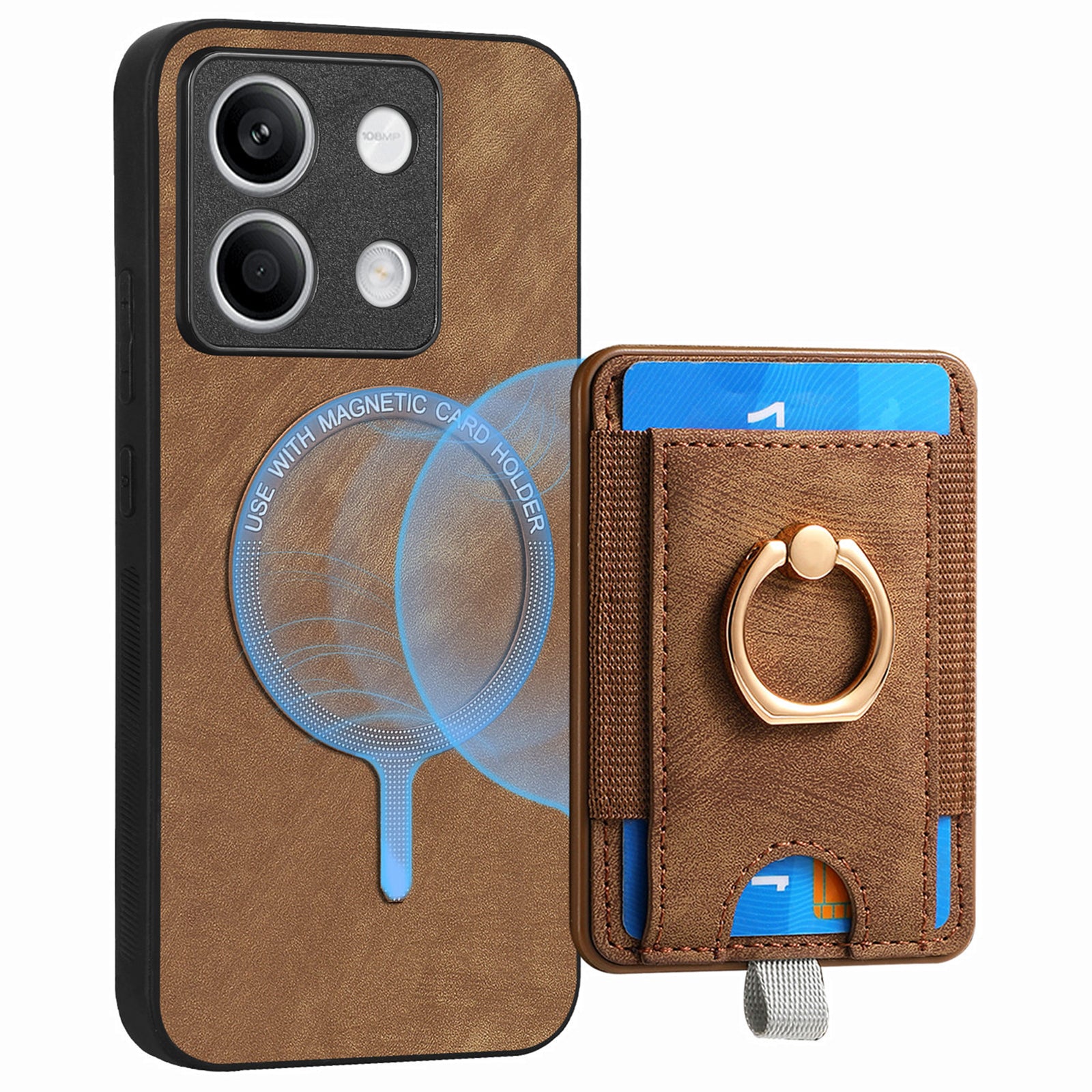 D7 For Xiaomi Redmi Note 13 4G Kickstand Case Magnetic Card Slot Anti-scratch Phone Cover