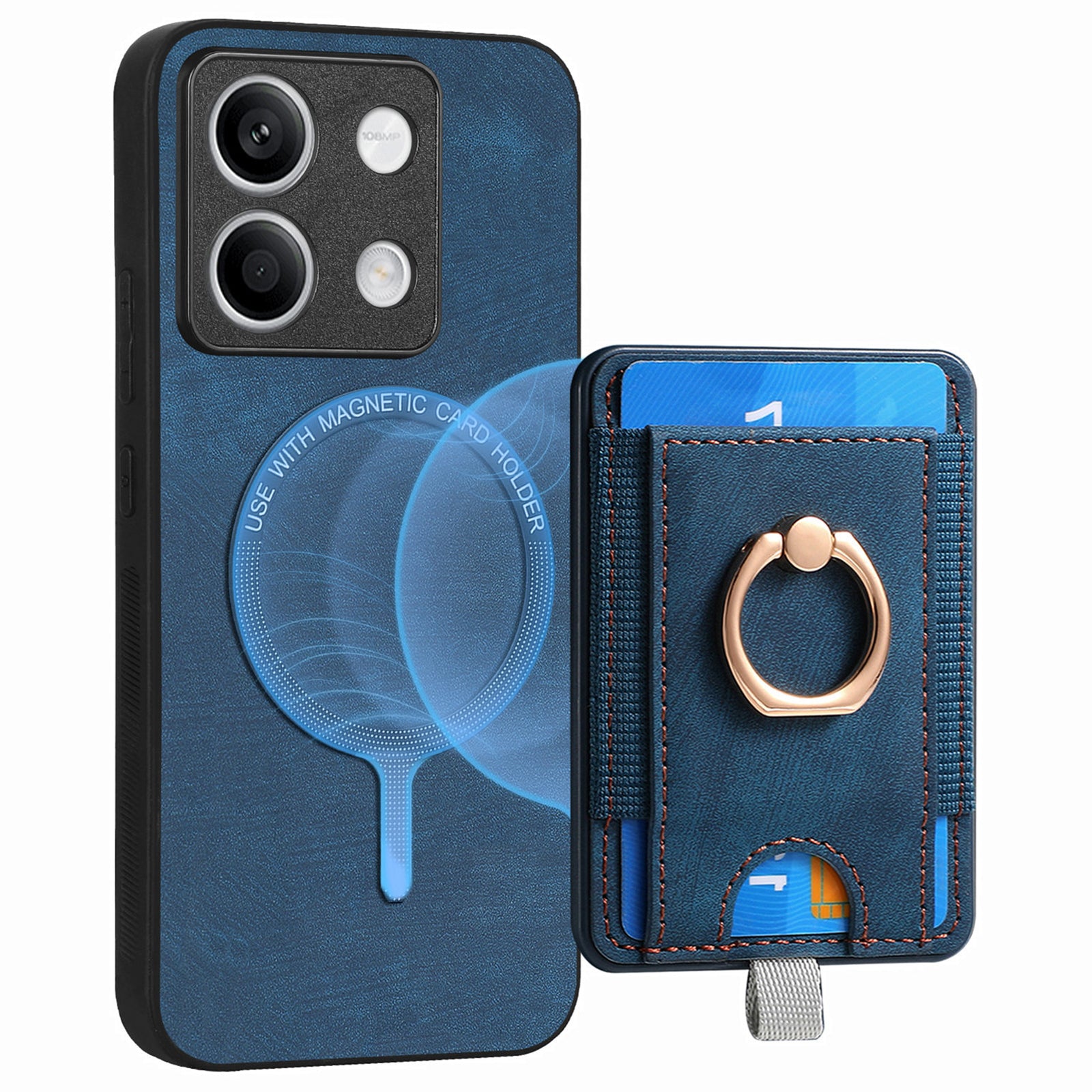 D7 For Xiaomi Redmi Note 13 4G Kickstand Case Magnetic Card Slot Anti-scratch Phone Cover