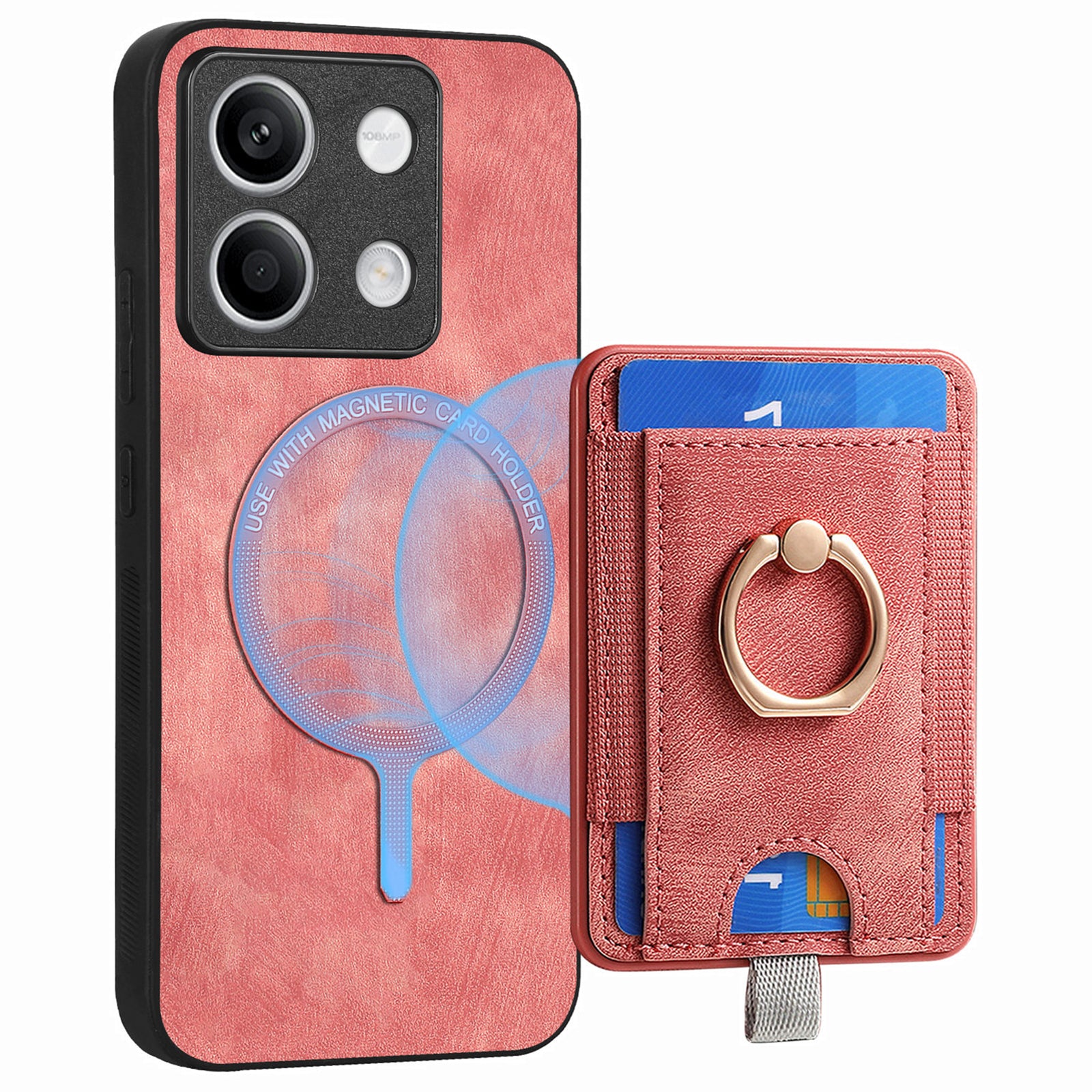 D7 For Xiaomi Redmi Note 13 4G Kickstand Case Magnetic Card Slot Anti-scratch Phone Cover