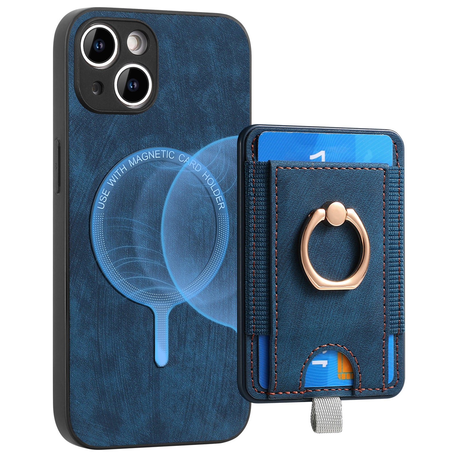 D7 For iPhone 15 Case Detachable Card Holder PU Leather Kickstand Cover