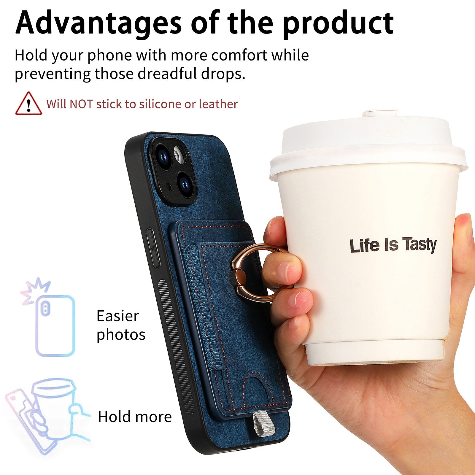 D7 For iPhone 15 Case Detachable Card Holder PU Leather Kickstand Cover