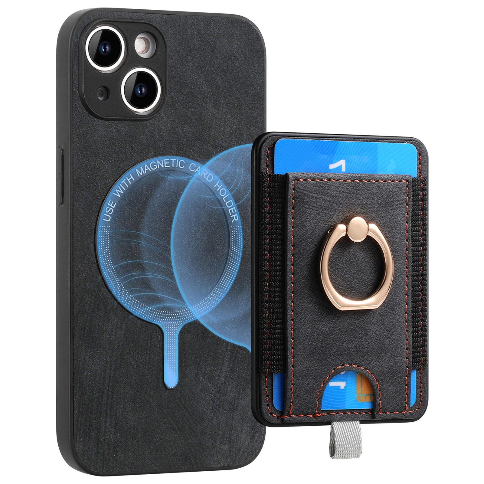 D7 For iPhone 15 Case Detachable Card Holder PU Leather Kickstand Cover