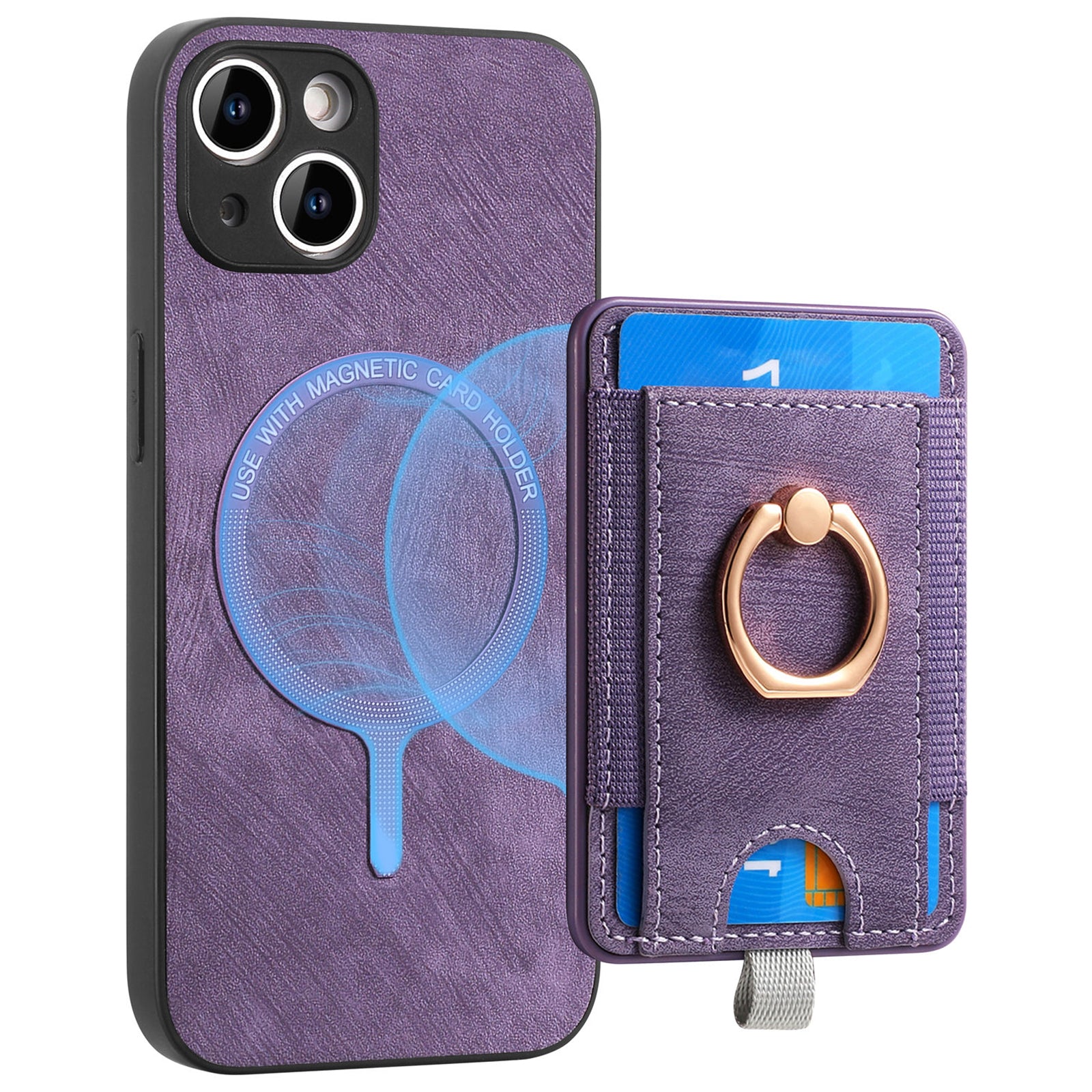 D7 For iPhone 15 Case Detachable Card Holder PU Leather Kickstand Cover