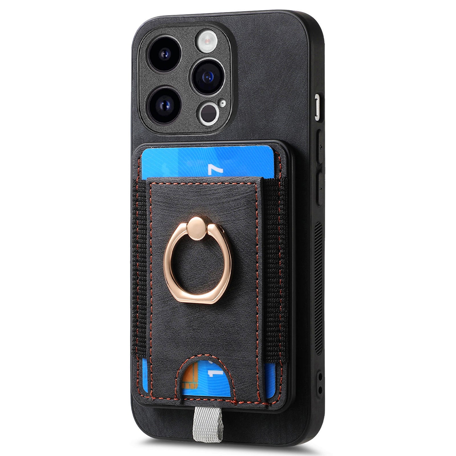 D7 For iPhone 14 Pro Case Ring Kickstand Leather+TPU Cover Detachable Magnetic Card Holder