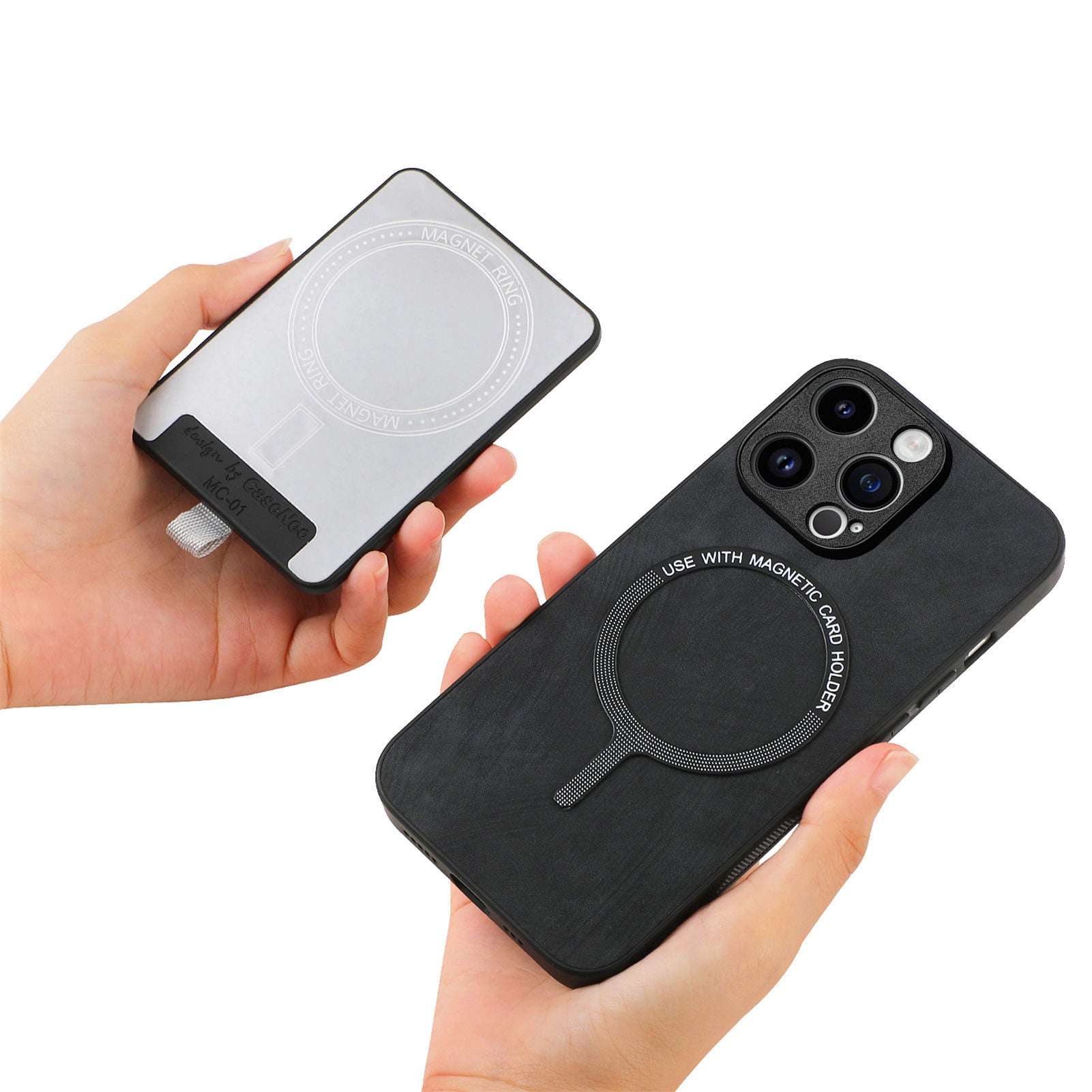 D7 For iPhone 14 Pro Case Ring Kickstand Leather+TPU Cover Detachable Magnetic Card Holder