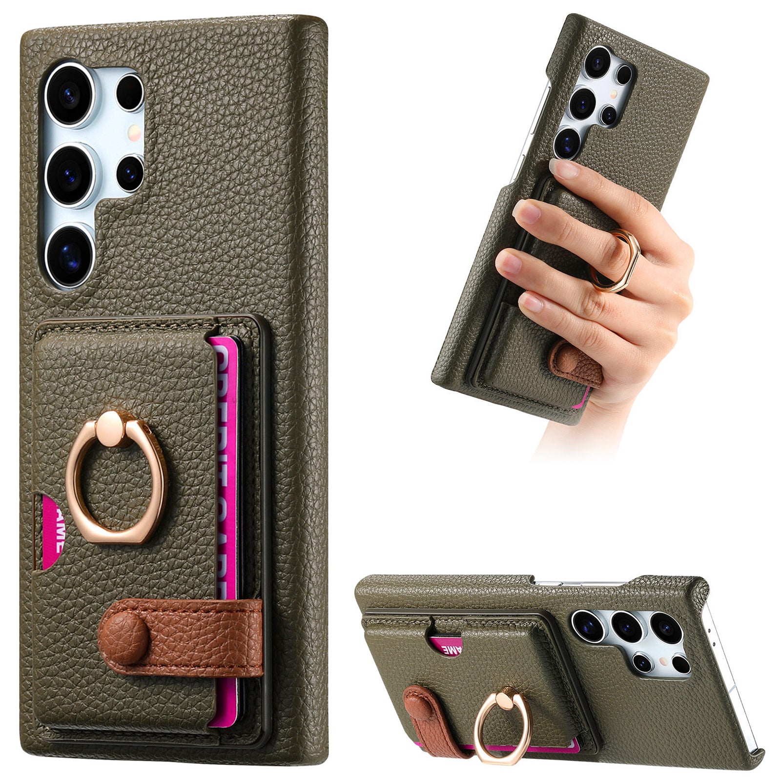 Y2 For Samsung Galaxy S24 Ultra Case with Card Holder Kickstand Litchi Texture Leather Back Cover