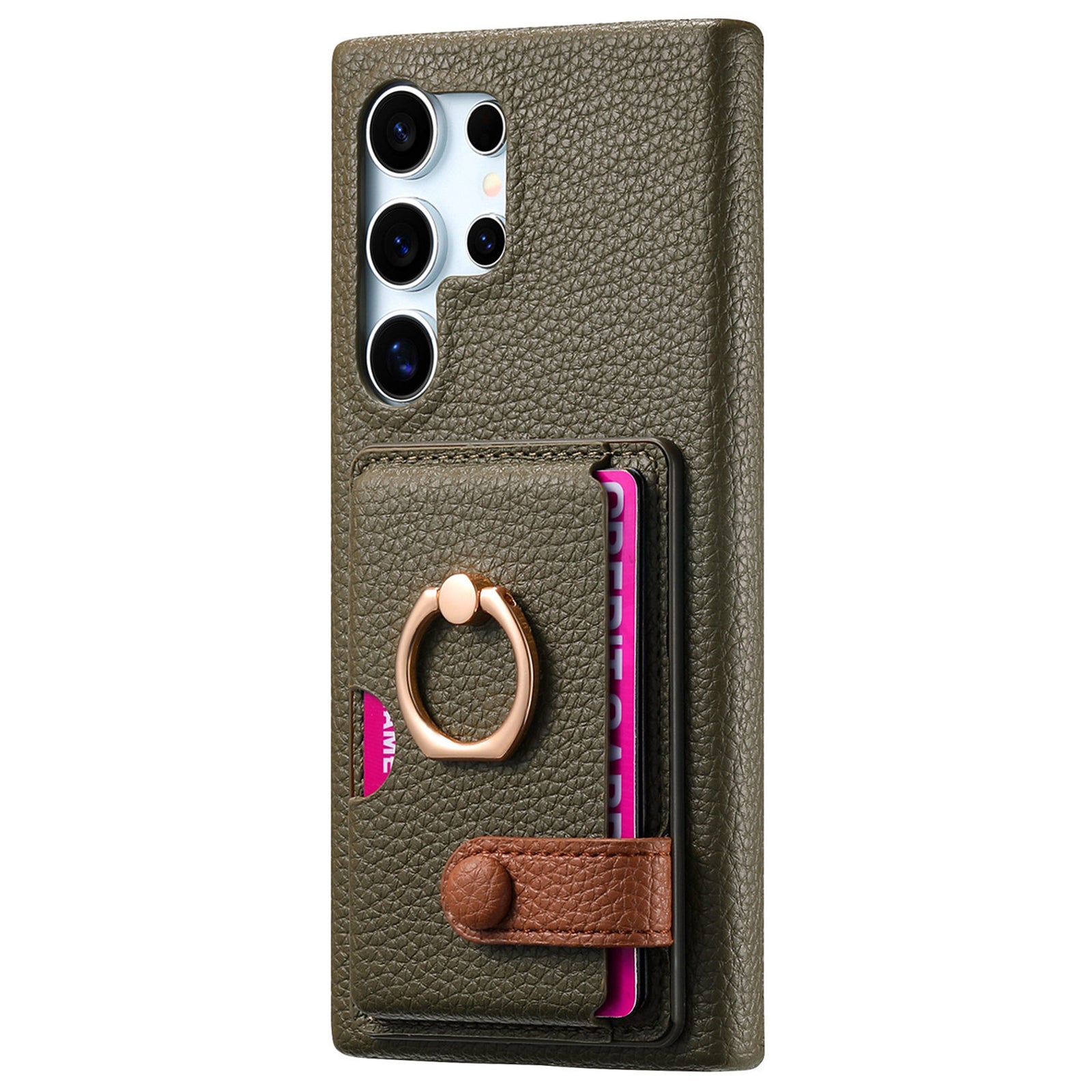 Y2 For Samsung Galaxy S24 Ultra Case with Card Holder Kickstand Litchi Texture Leather Back Cover
