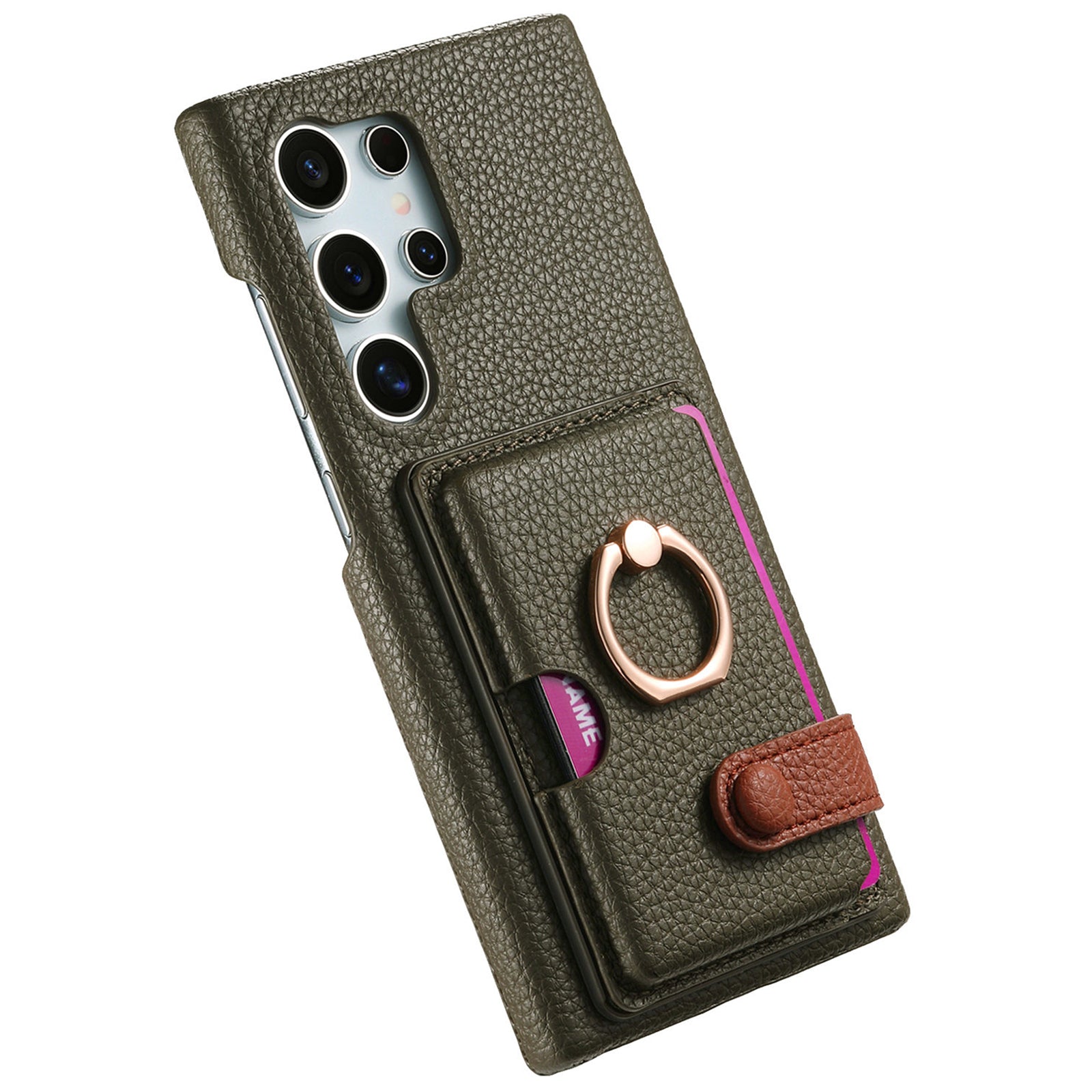 Y2 For Samsung Galaxy S24 Ultra Case with Card Holder Kickstand Litchi Texture Leather Back Cover