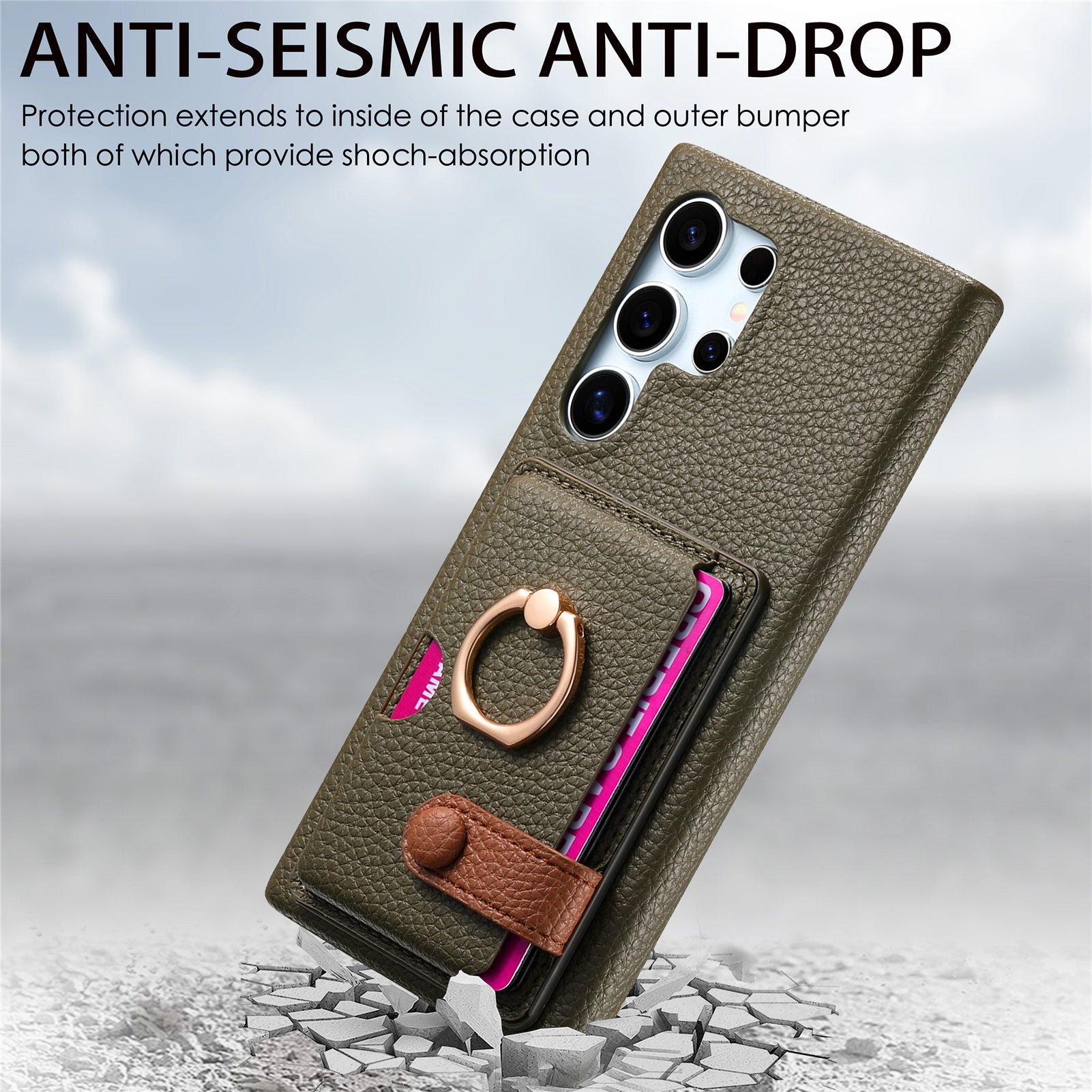 Y2 For Samsung Galaxy S24 Ultra Case with Card Holder Kickstand Litchi Texture Leather Back Cover