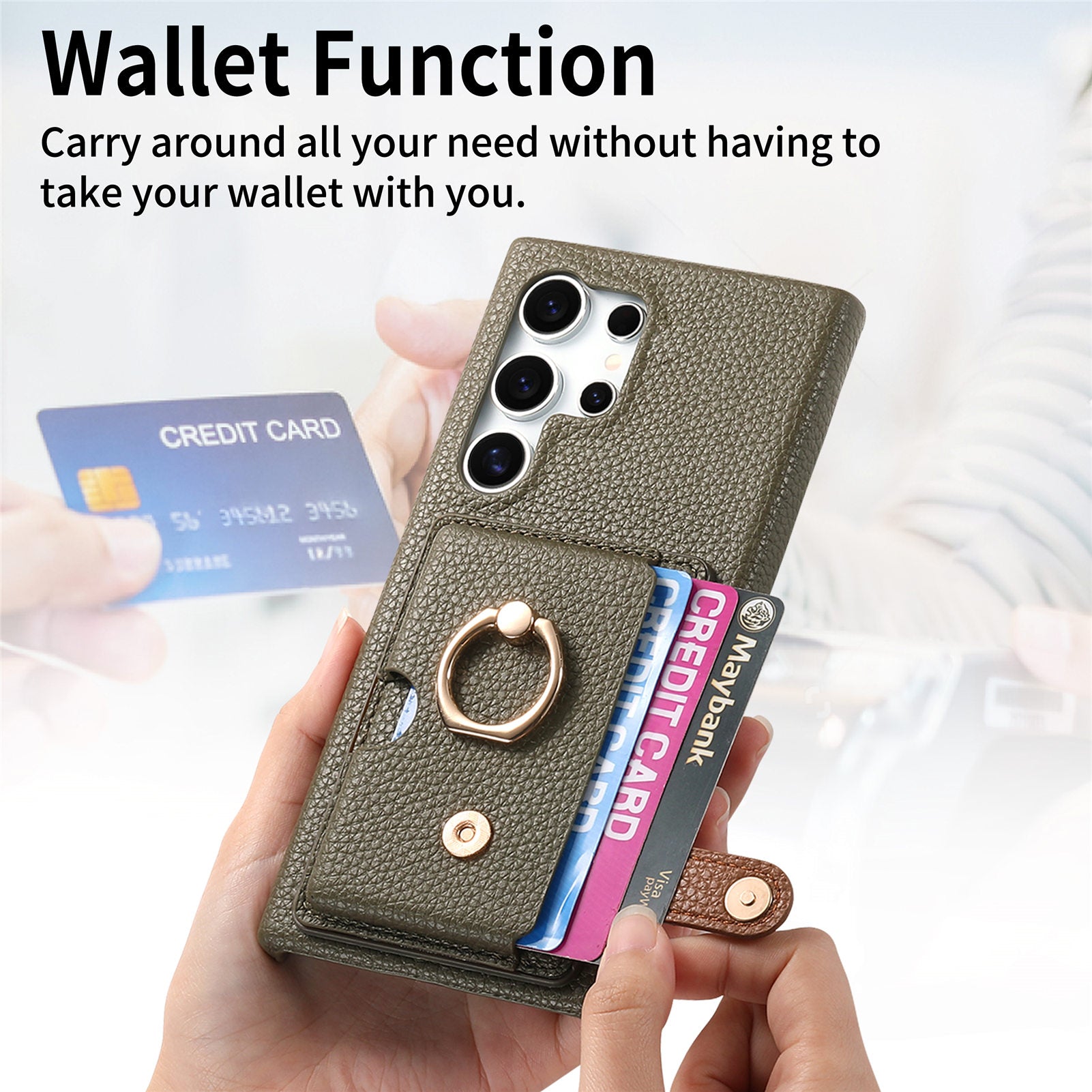 Y2 For Samsung Galaxy S24 Ultra Case with Card Holder Kickstand Litchi Texture Leather Back Cover