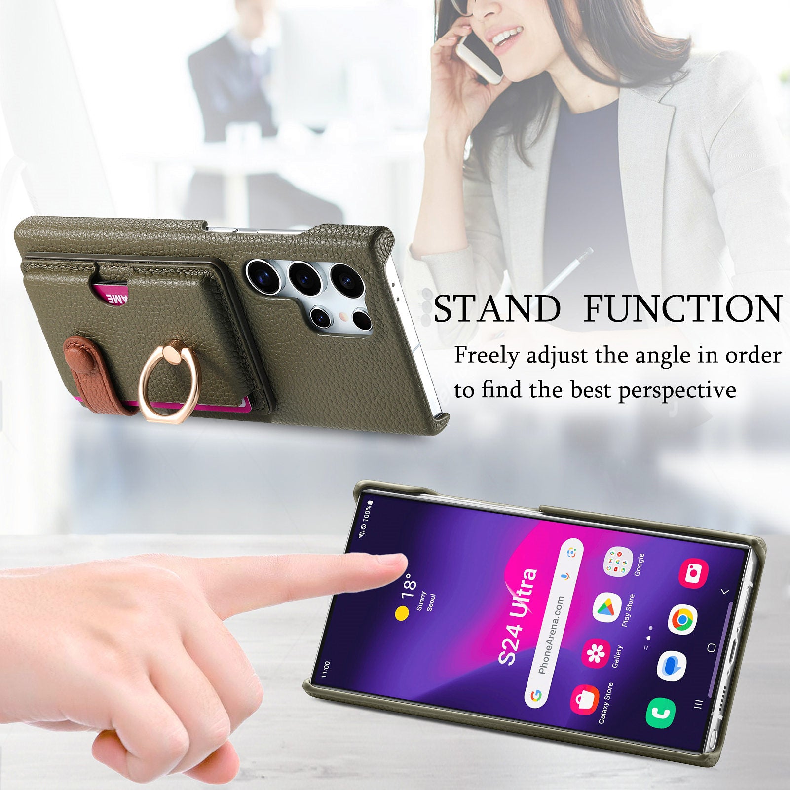 Y2 For Samsung Galaxy S24 Ultra Case with Card Holder Kickstand Litchi Texture Leather Back Cover